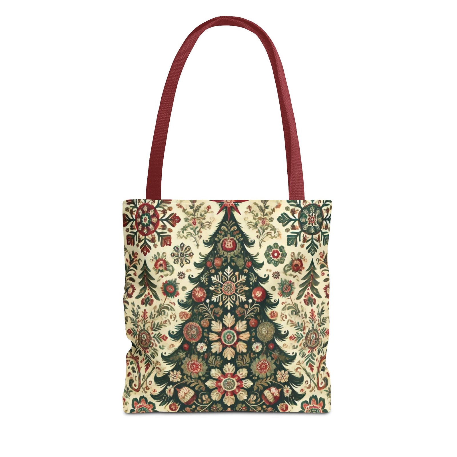 Vintage Christmas Trees Polish Folk Art Pattern Tote Bag