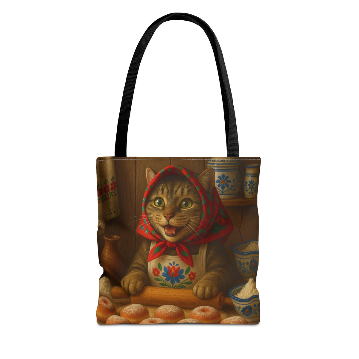 Babushka Cat Making Paczki Polish Donuts Tote Bag