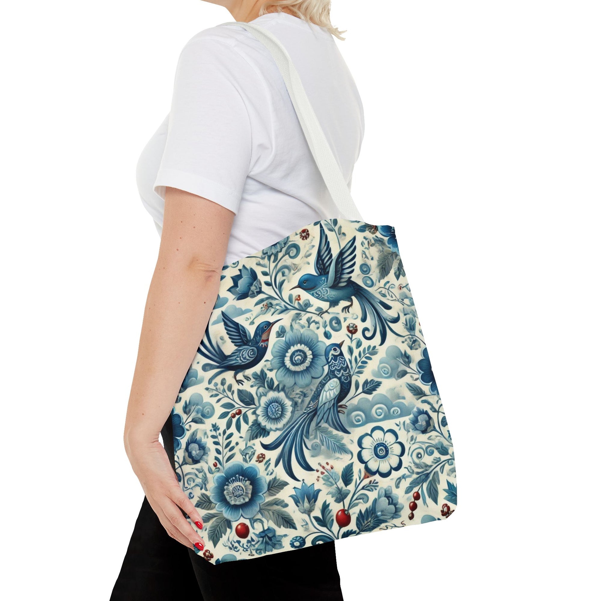 Polish Folk Art Floral & Birds Vibrant Blue Tote Bag (AOP)