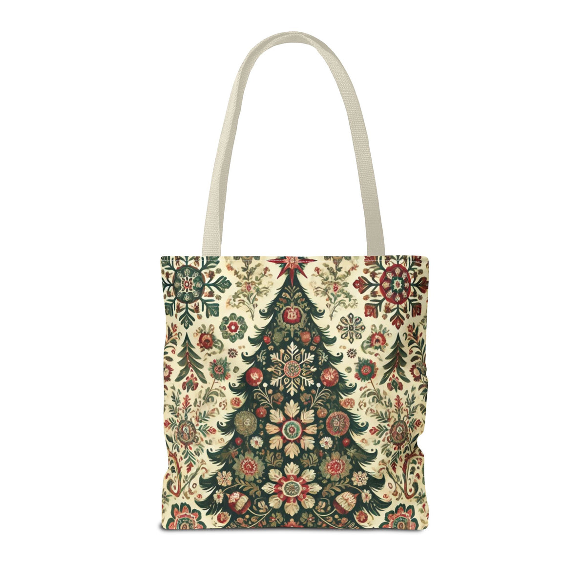 Vintage Christmas Trees Polish Folk Art Pattern Tote Bag