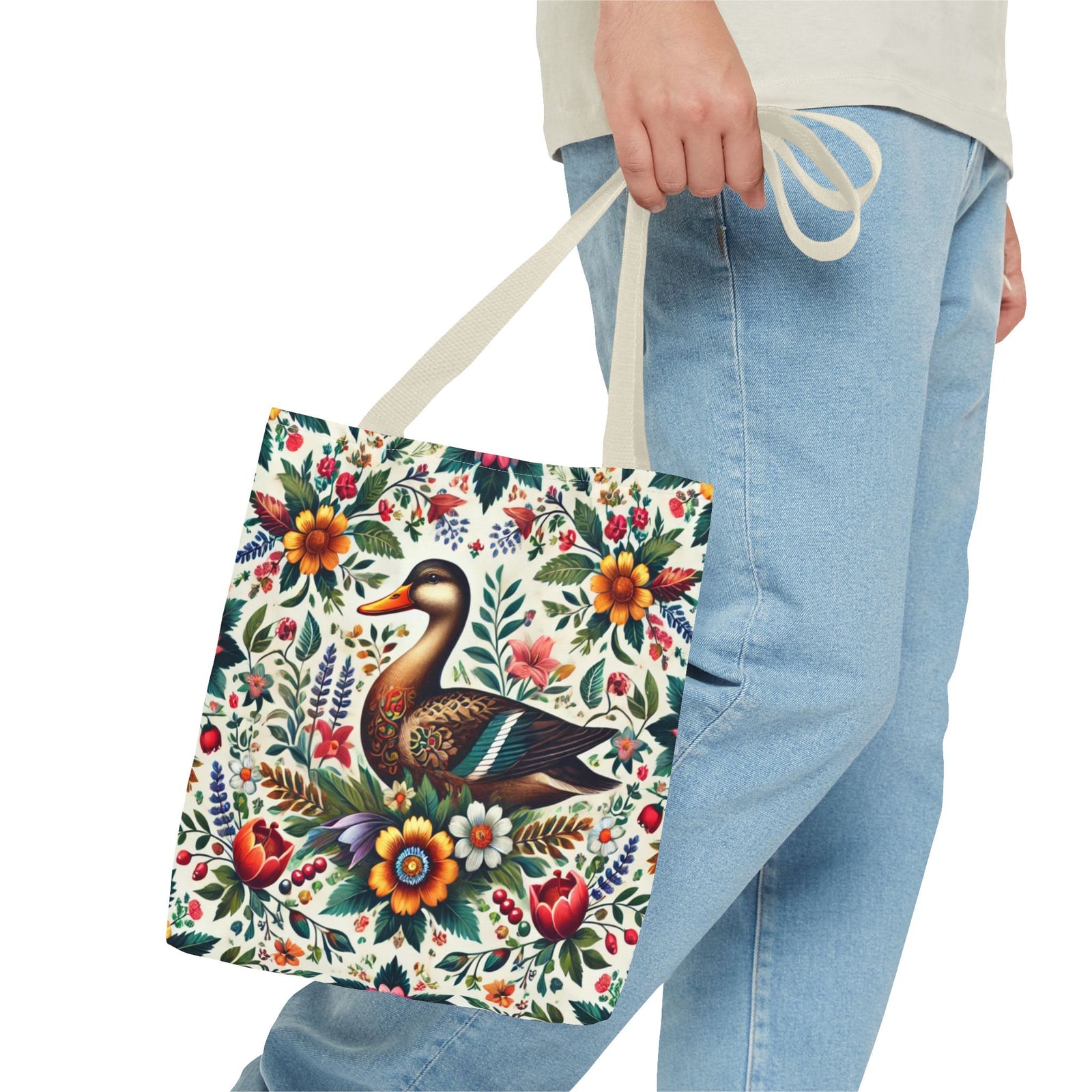 Duck Folk Art Floral Tote Bag