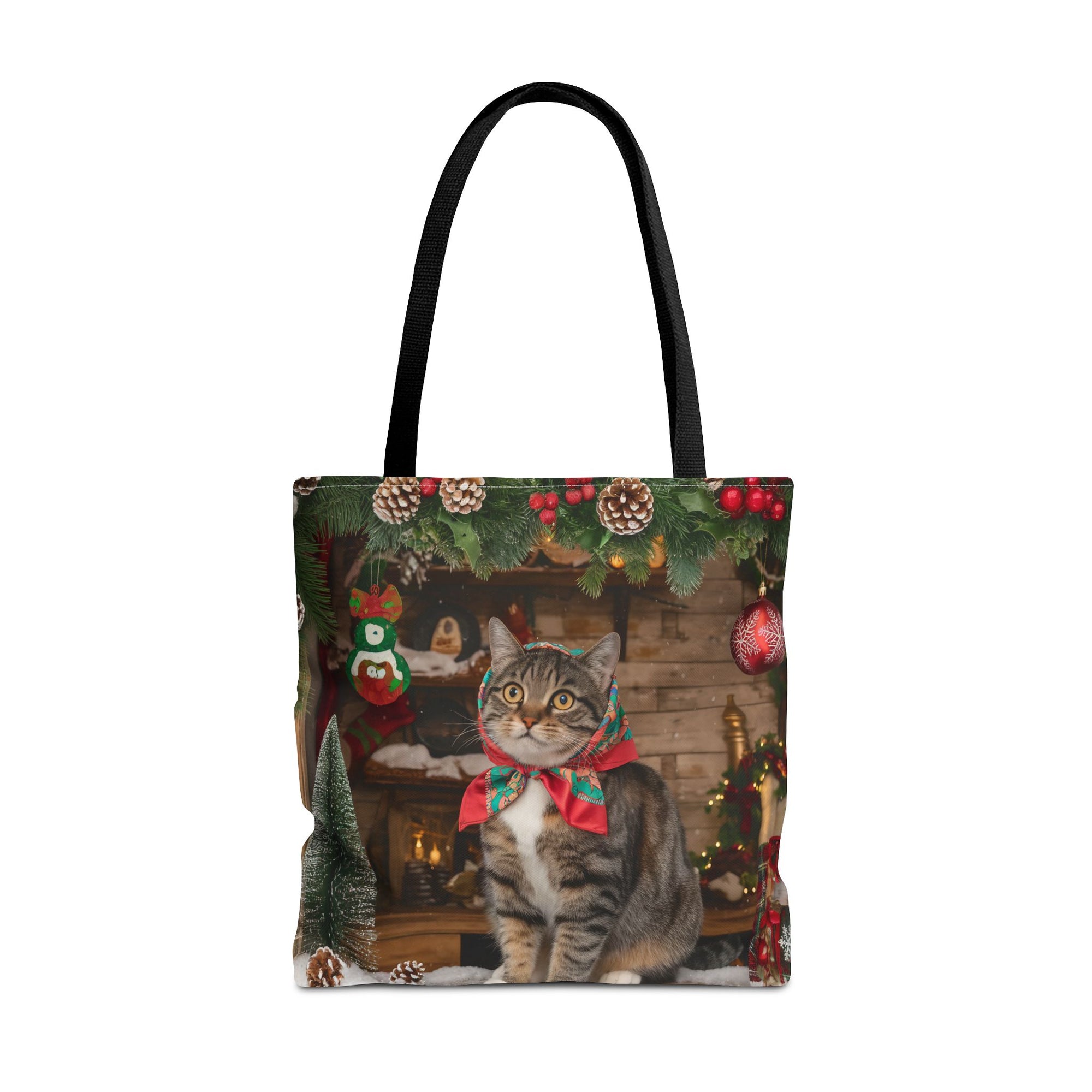 Cat with Babushka Christmas Tote Bag
