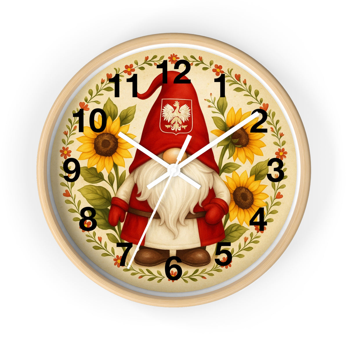 Polish Gnome With Sunflowers Wall Clock