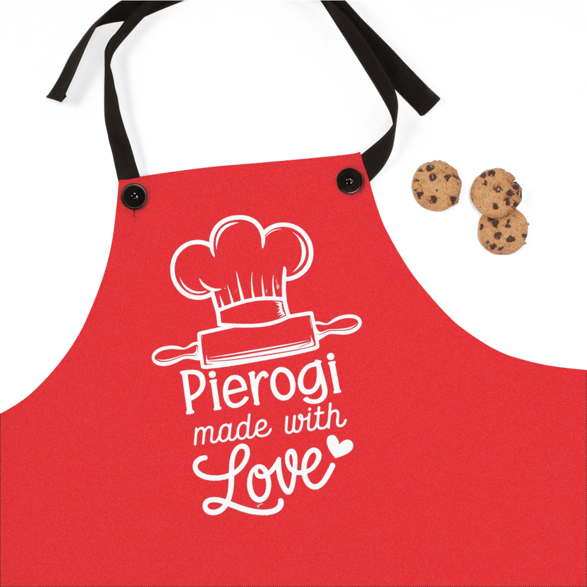 Pierogi Made with Love Red Cooking Apron for Polish Food Lovers