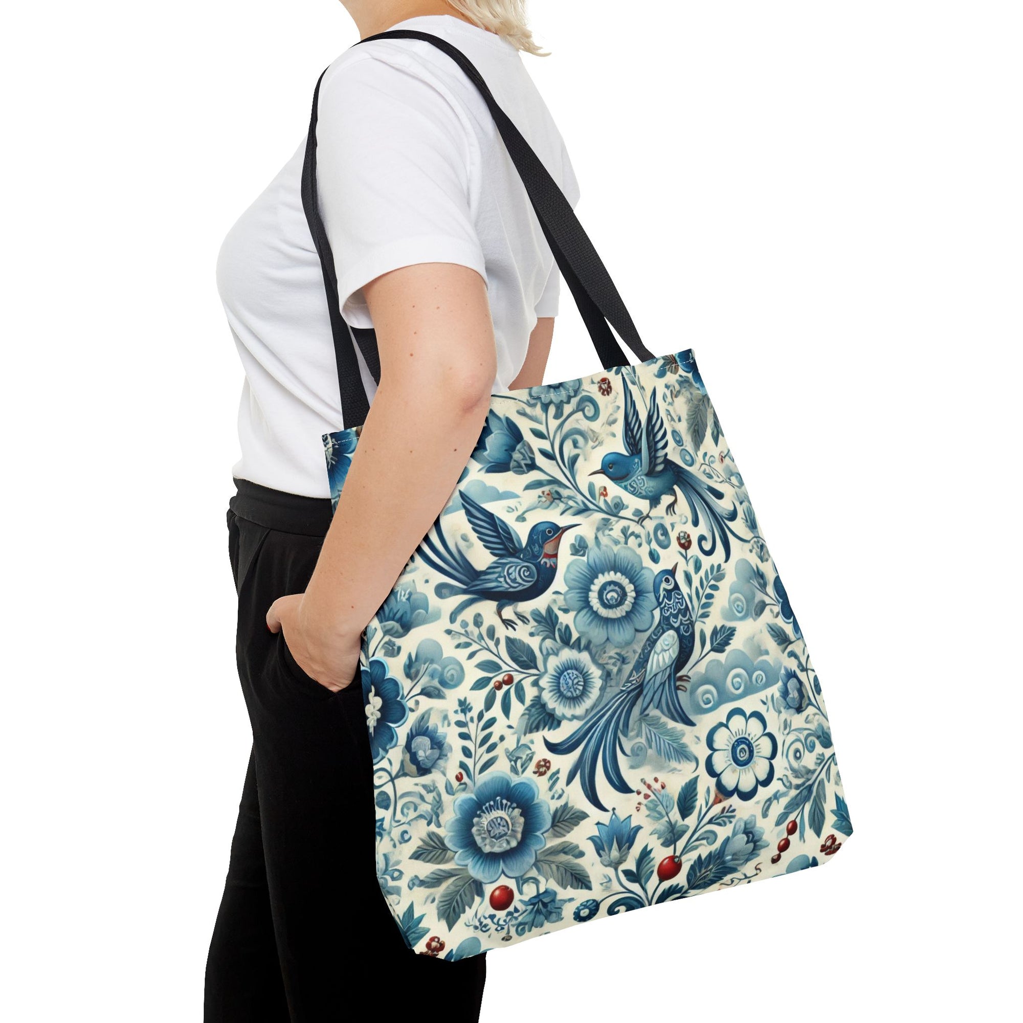 Polish Folk Art Floral & Birds Vibrant Blue Tote Bag (AOP)