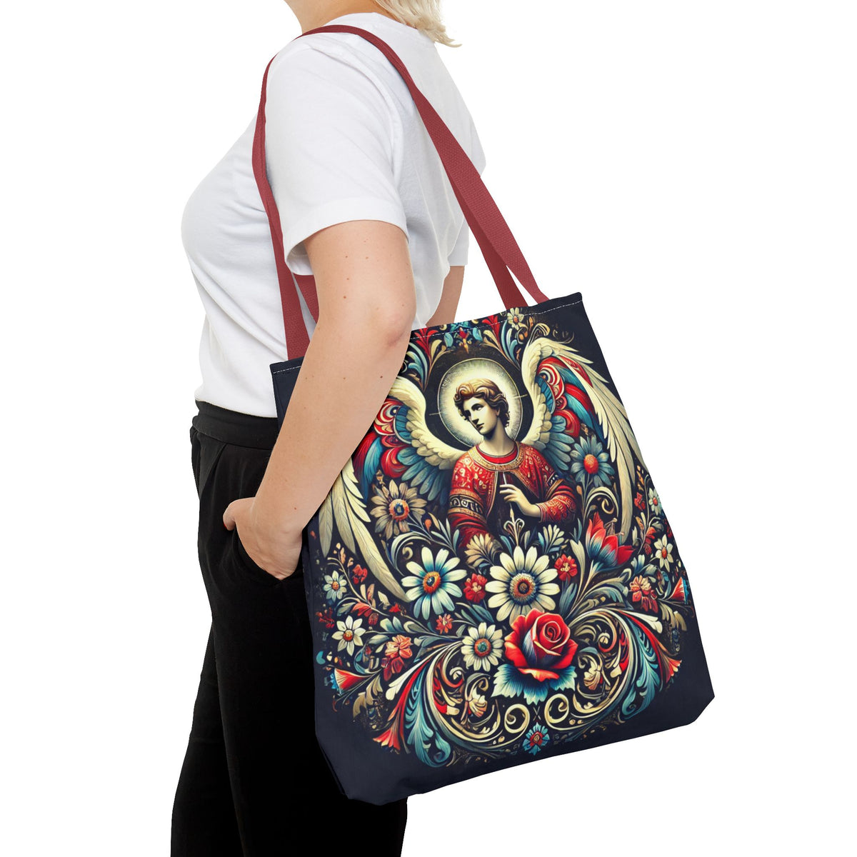 Archangel Michael Polish Floral Folk Art Tote Bag