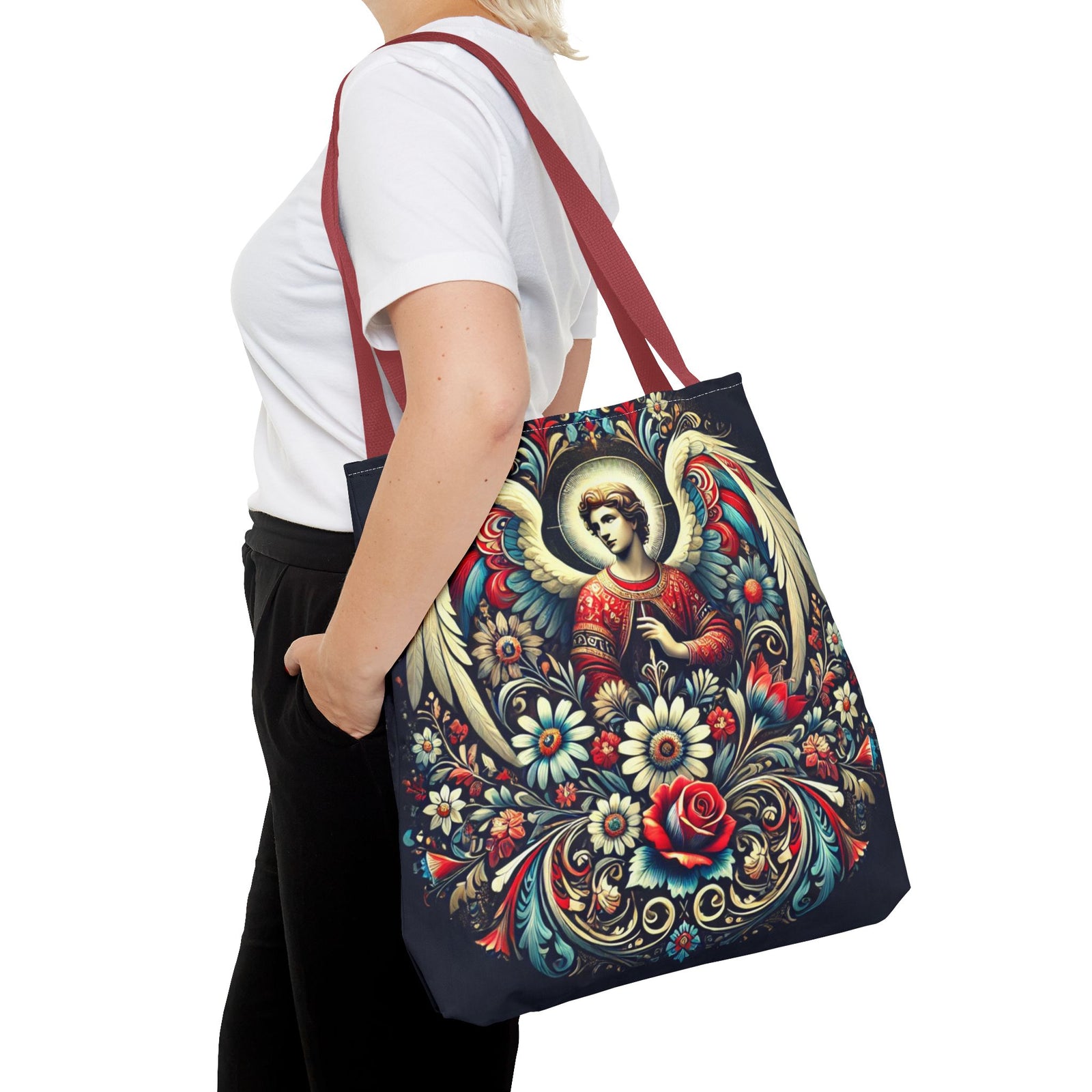 Archangel Michael Polish Floral Folk Art Tote Bag