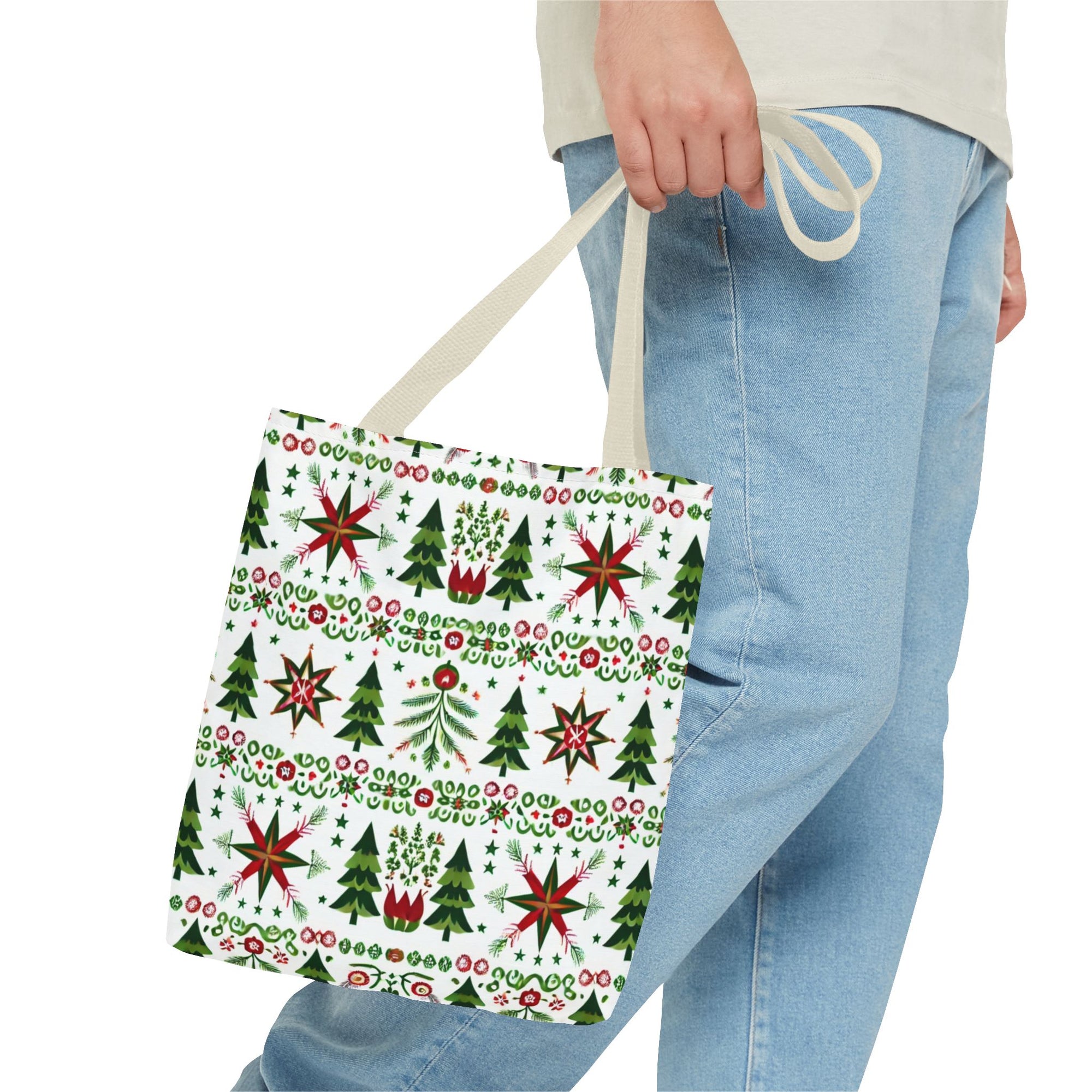 Polish Christmas Folk Art Pattern Stars Pines & Florals Tote Bag