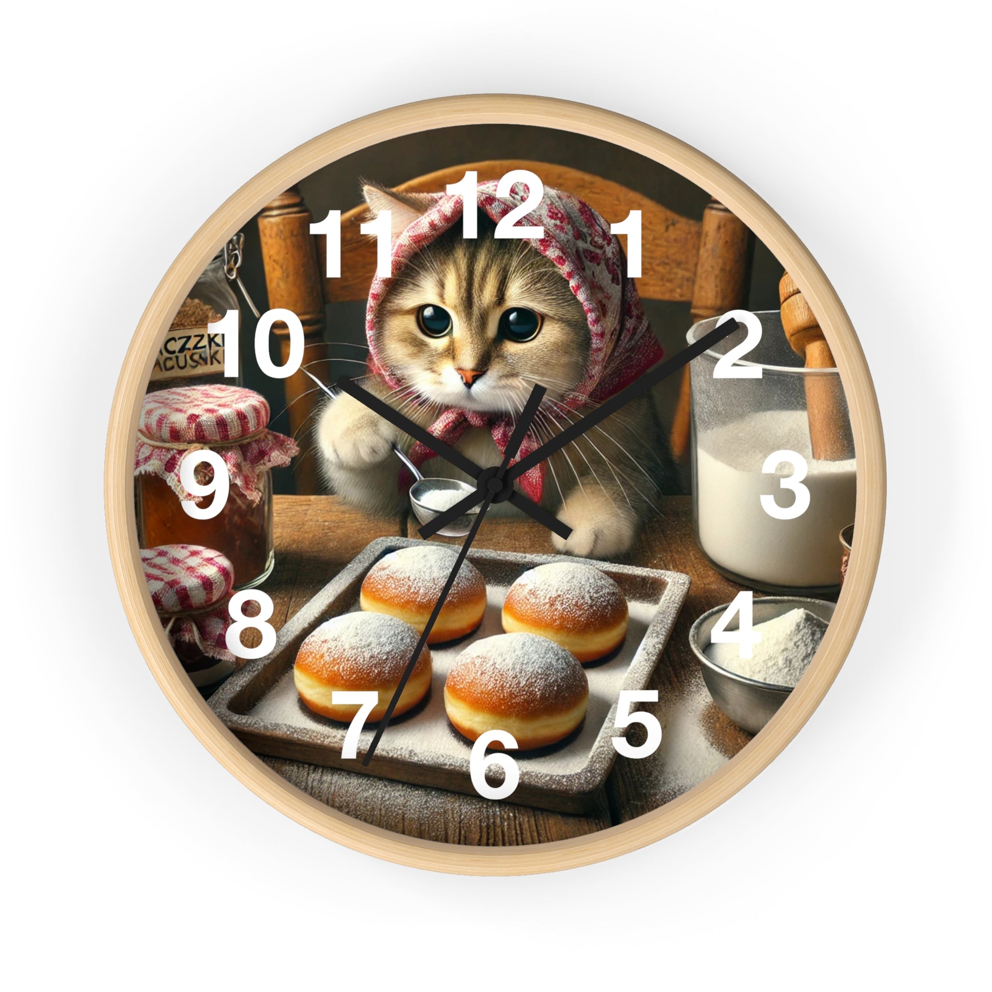 Cute Polish Cat Making Paczki Wall Clock