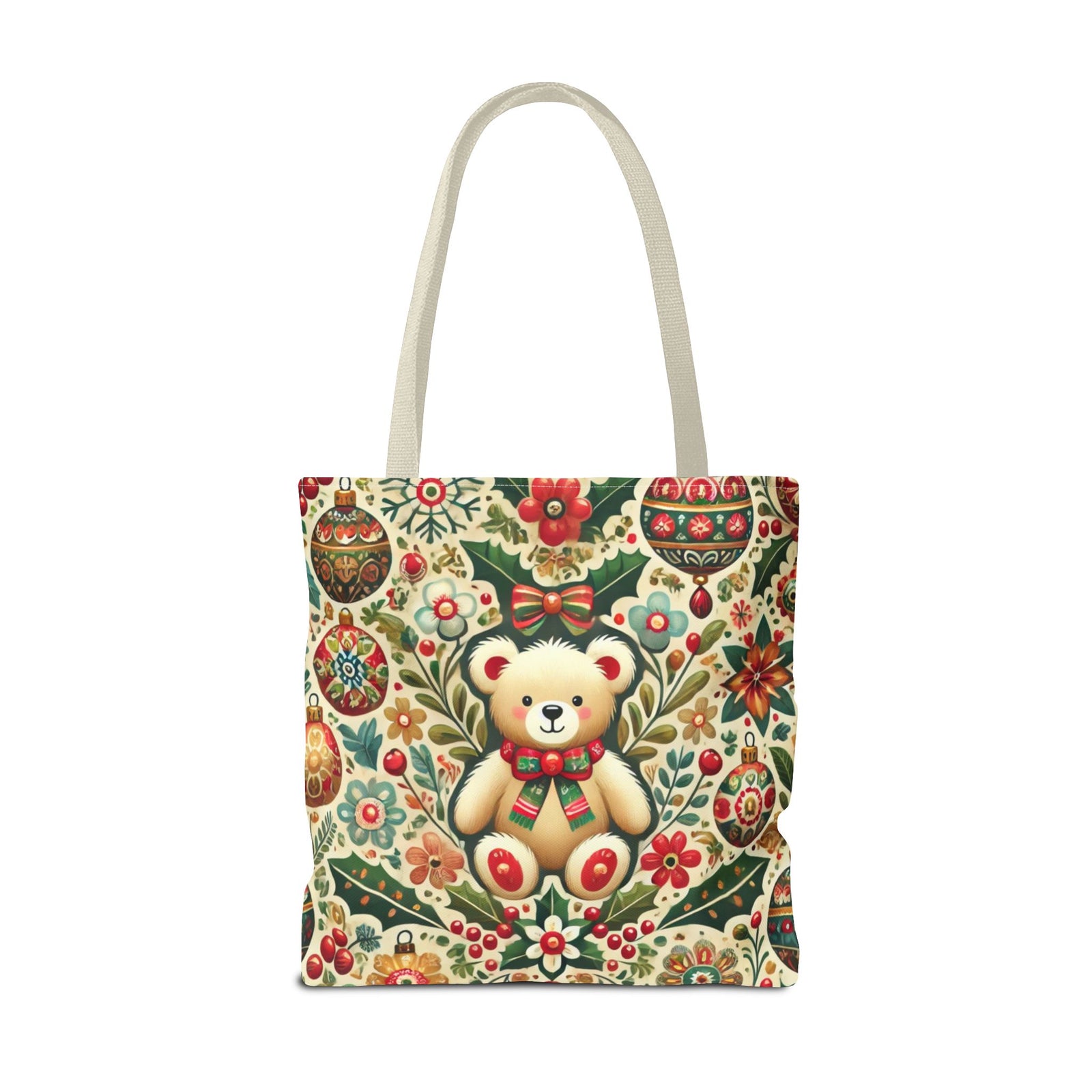 Festive Teddy Bear Folk Art Christmas Holiday Tote Bag
