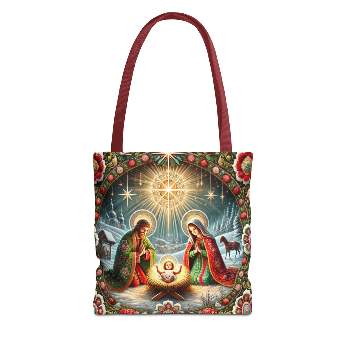 Nativity Scene Holy Family Manger Biblical Artwork Tote Bag