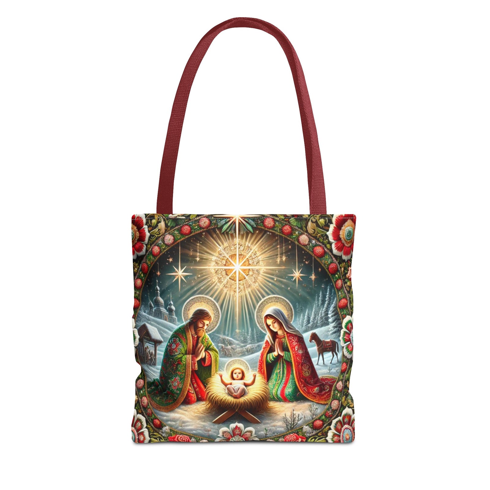 Nativity Scene Holy Family Manger Biblical Artwork Tote Bag