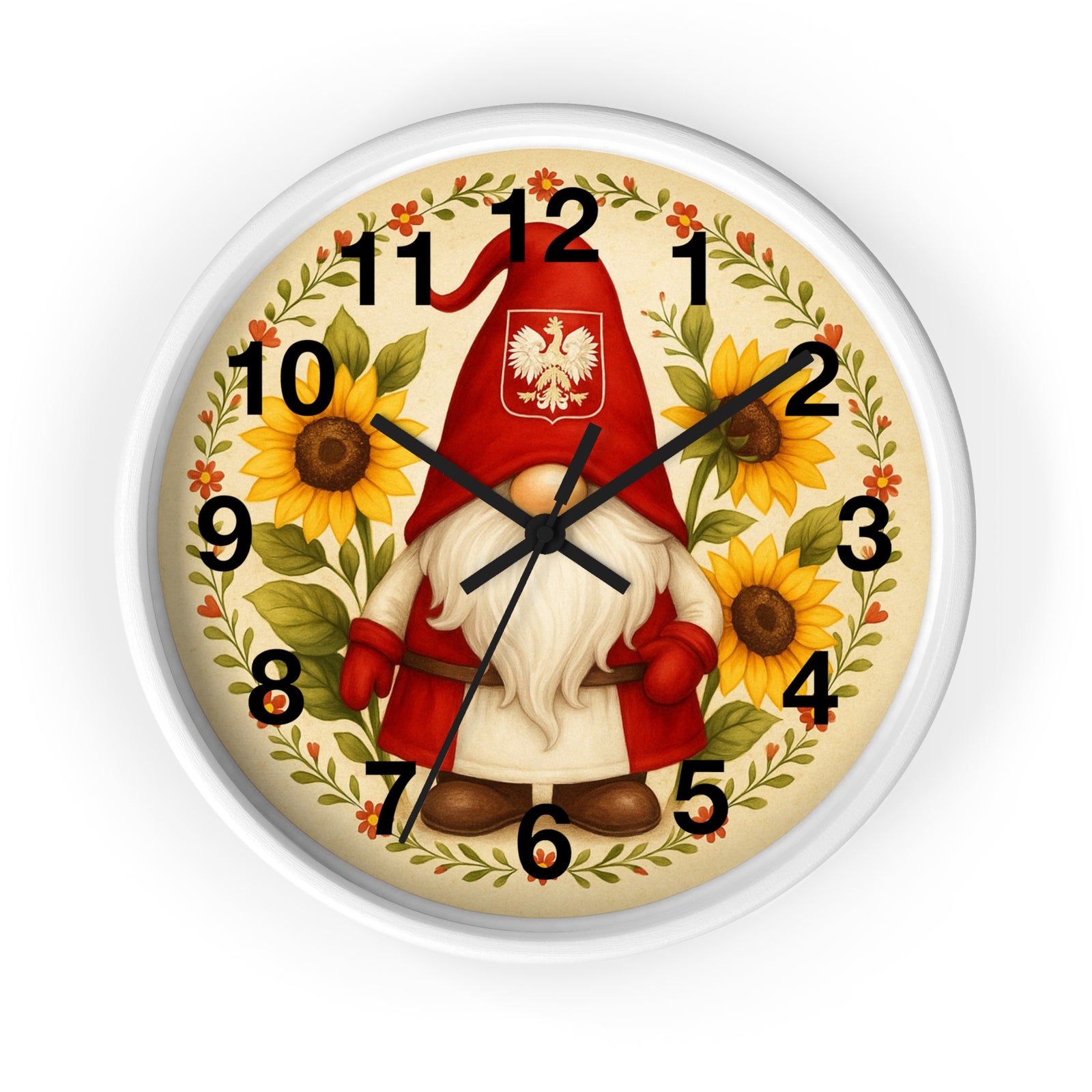 Polish Gnome With Sunflowers Wall Clock