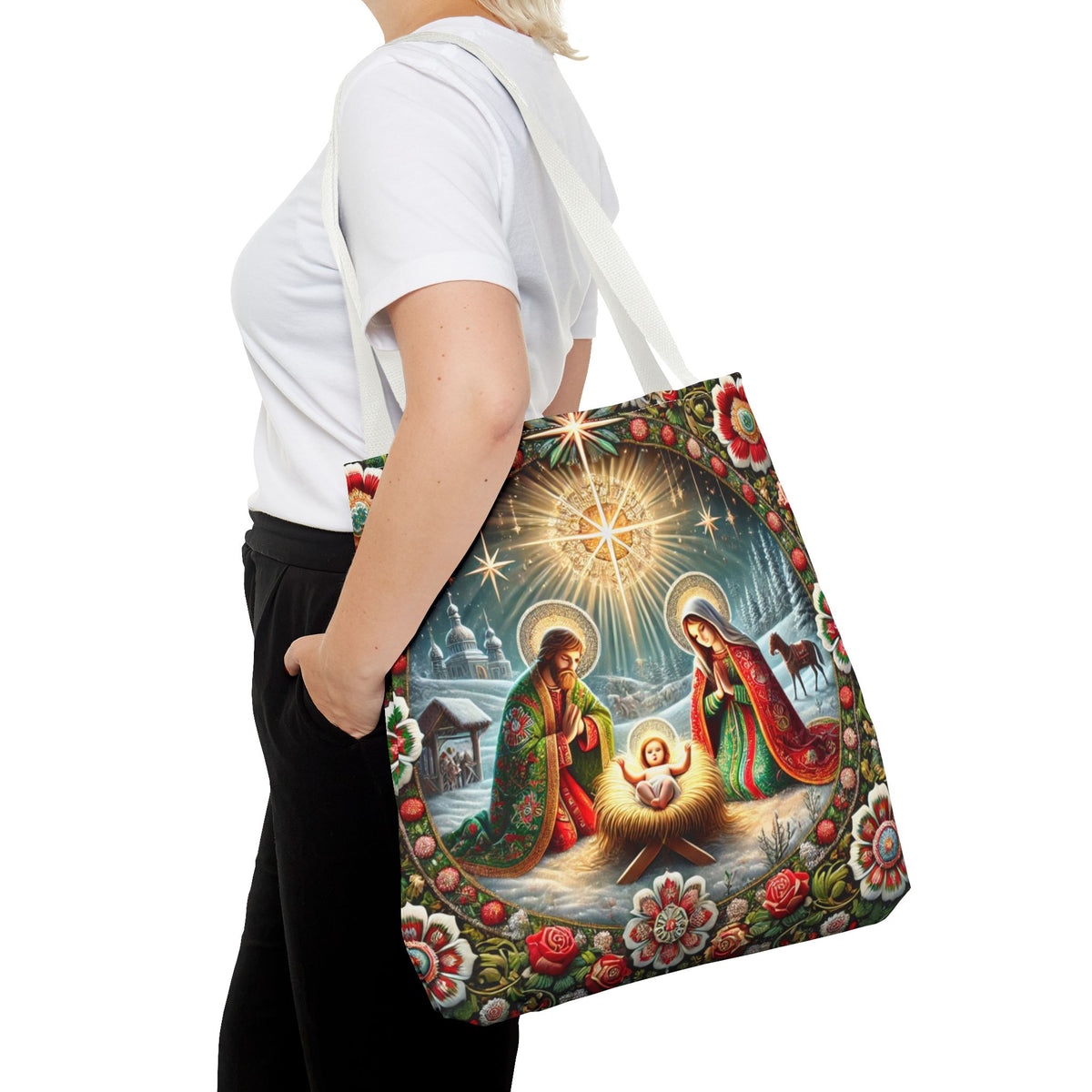 Nativity Scene Holy Family Manger Biblical Artwork Tote Bag