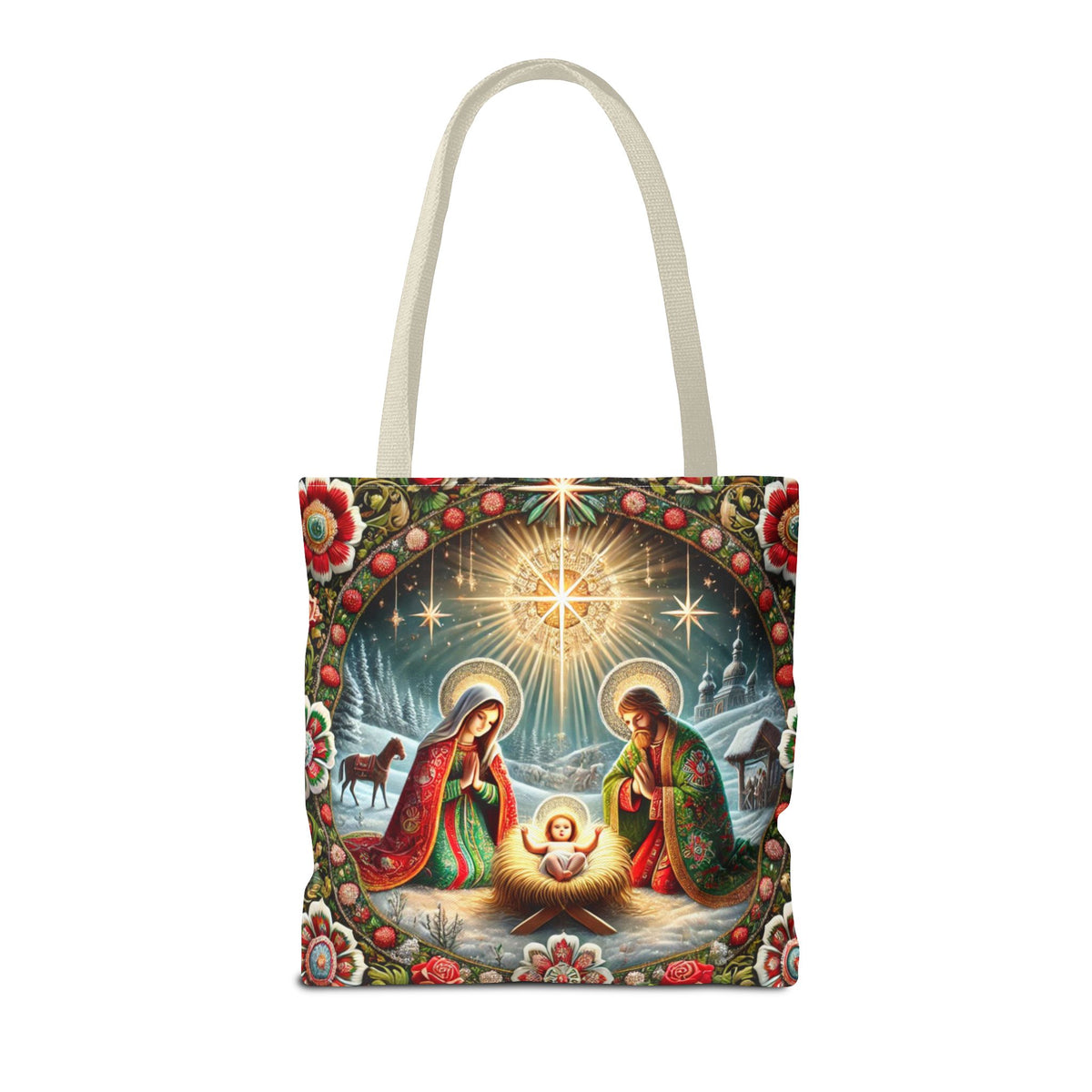 Nativity Scene Holy Family Manger Biblical Artwork Tote Bag