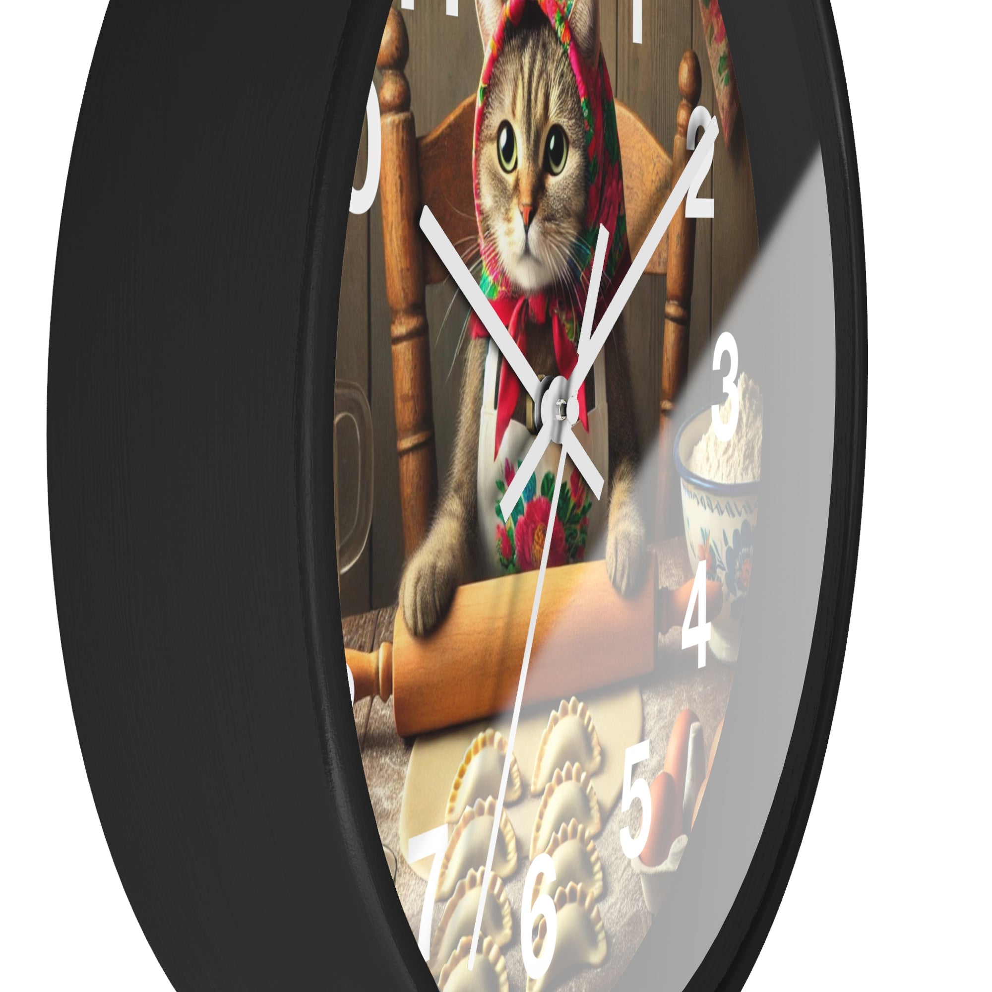 Babushka Cat Making Pierogi Wall Clock