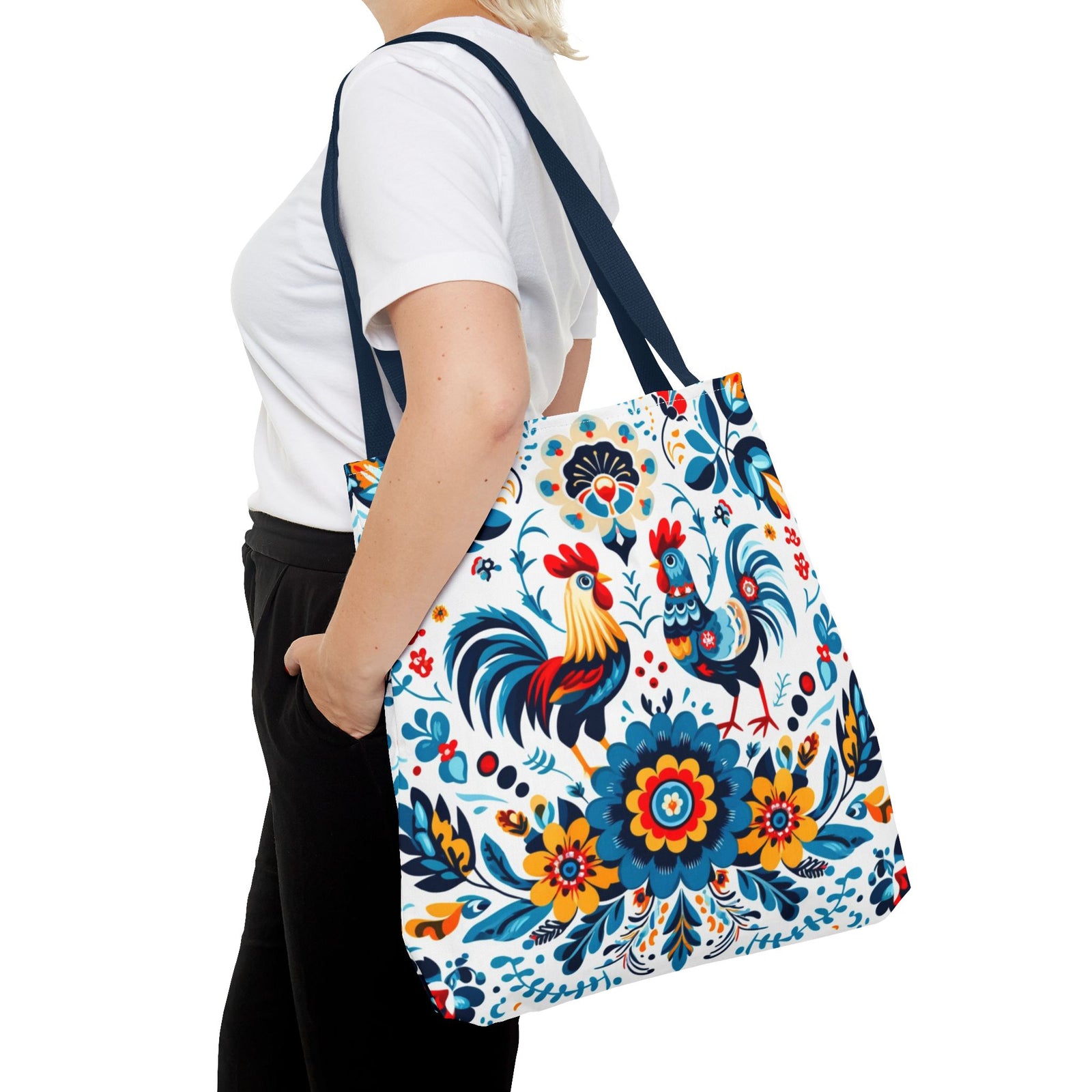 Vibrant Polish Chicken Pattern Floral Design Tote Bag