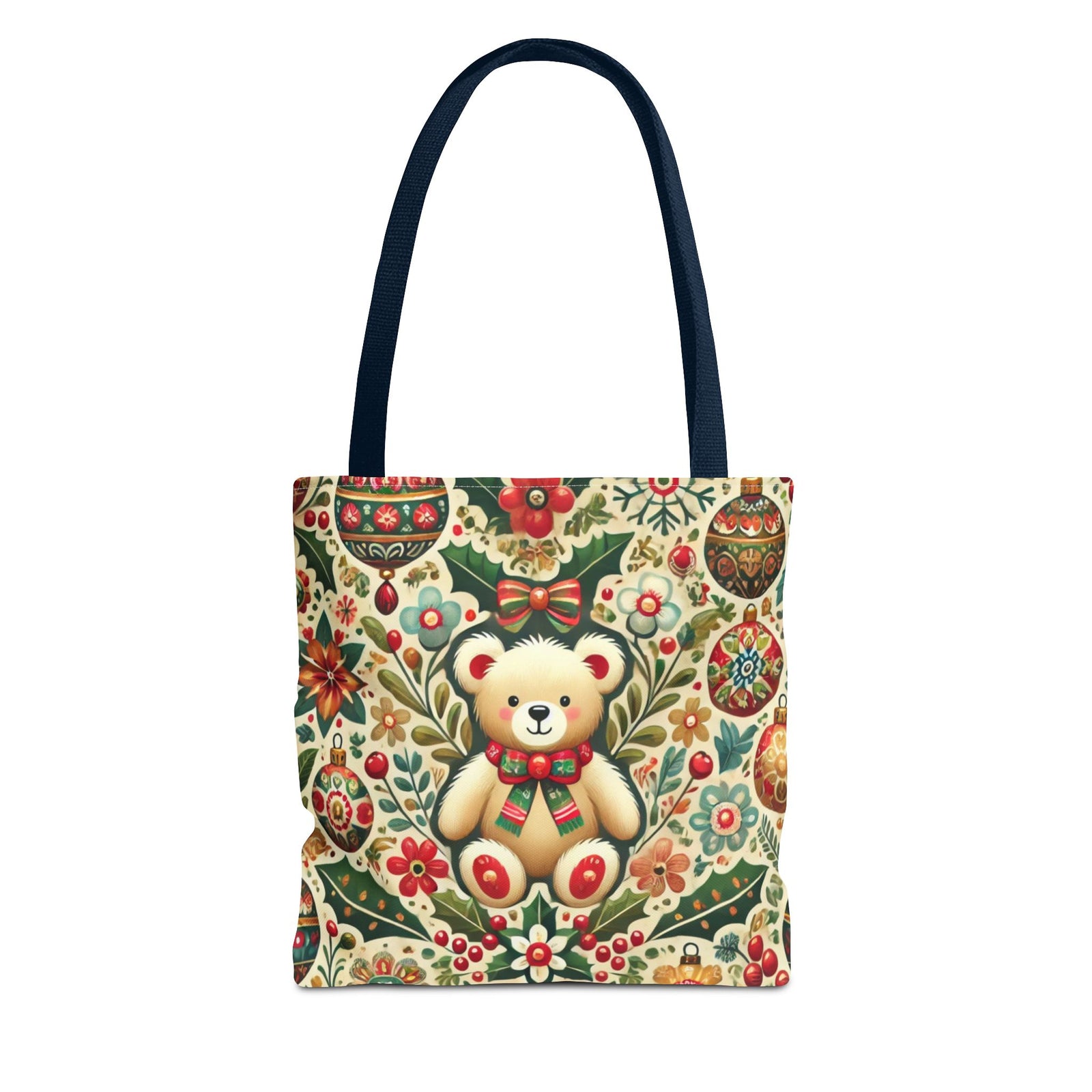 Festive Teddy Bear Folk Art Christmas Holiday Tote Bag