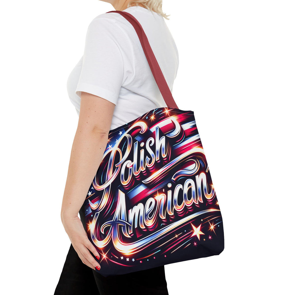 Polish American Patriotic Tote Bag - USA Flag Shoulder Bag for Independence Day