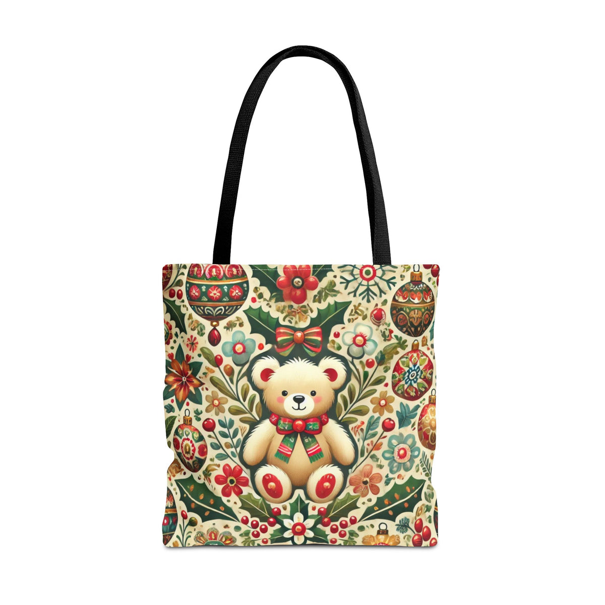 Festive Teddy Bear Folk Art Christmas Holiday Tote Bag