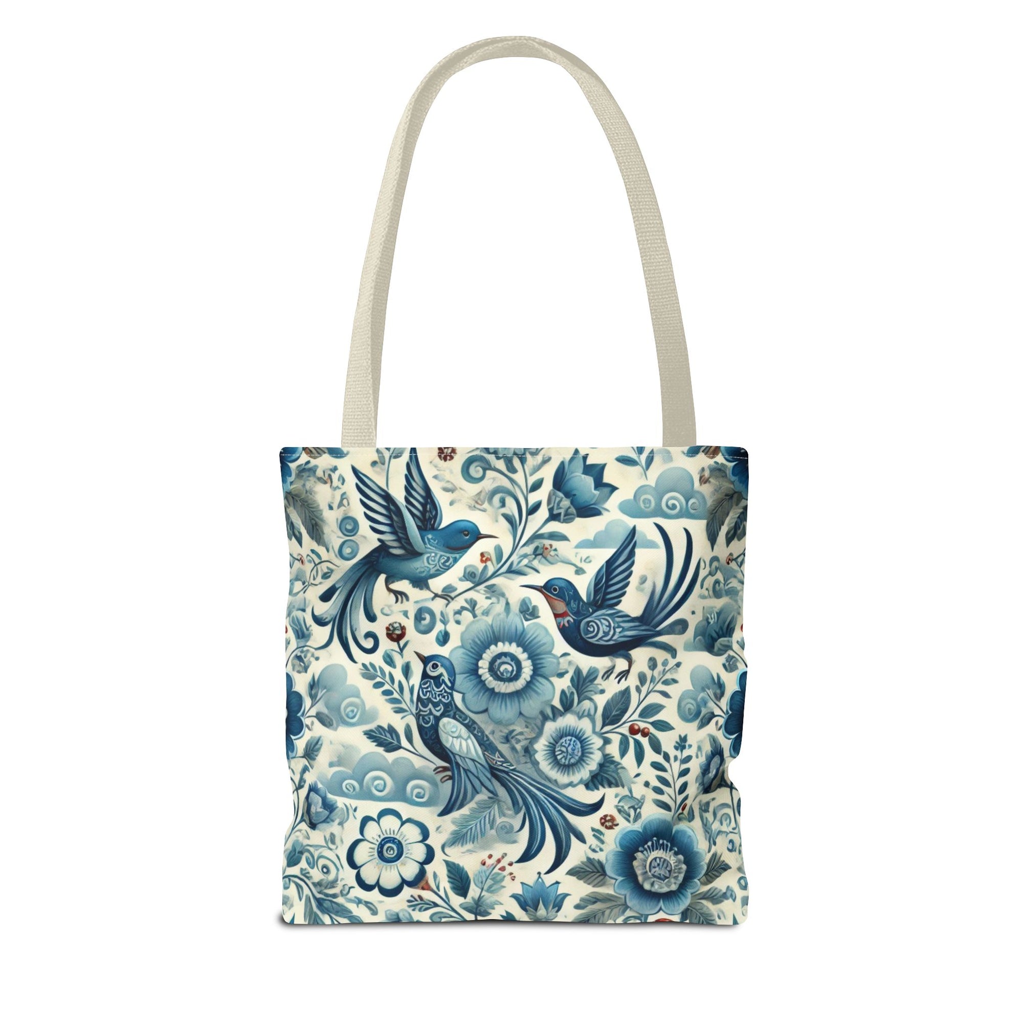 Polish Folk Art Floral & Birds Vibrant Blue Tote Bag (AOP)