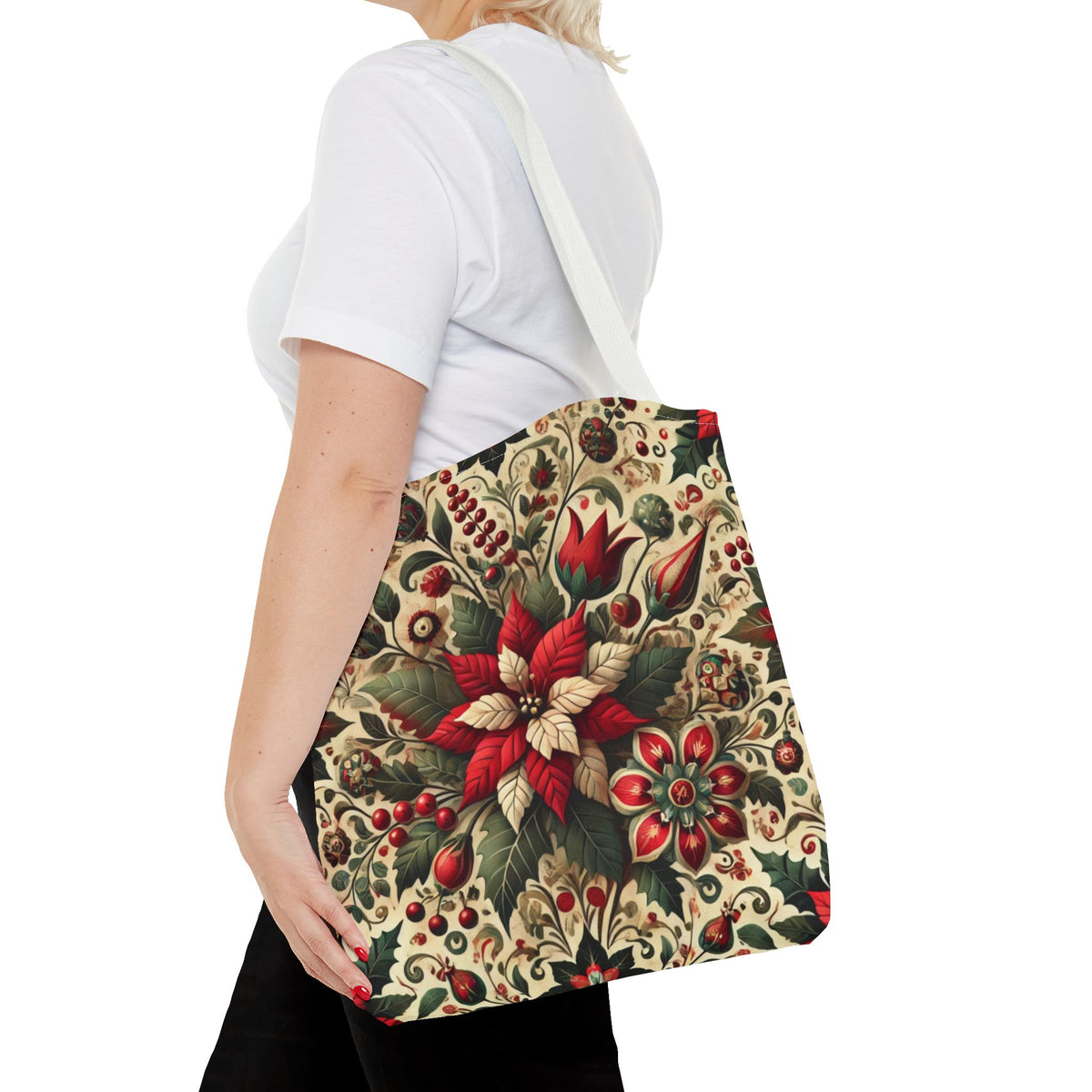 Christmas Poinsettia Floral Art Holiday Tote Bag
