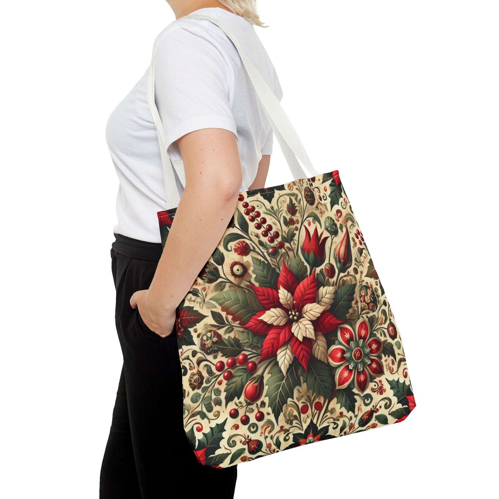 Christmas Poinsettia Floral Art Holiday Tote Bag