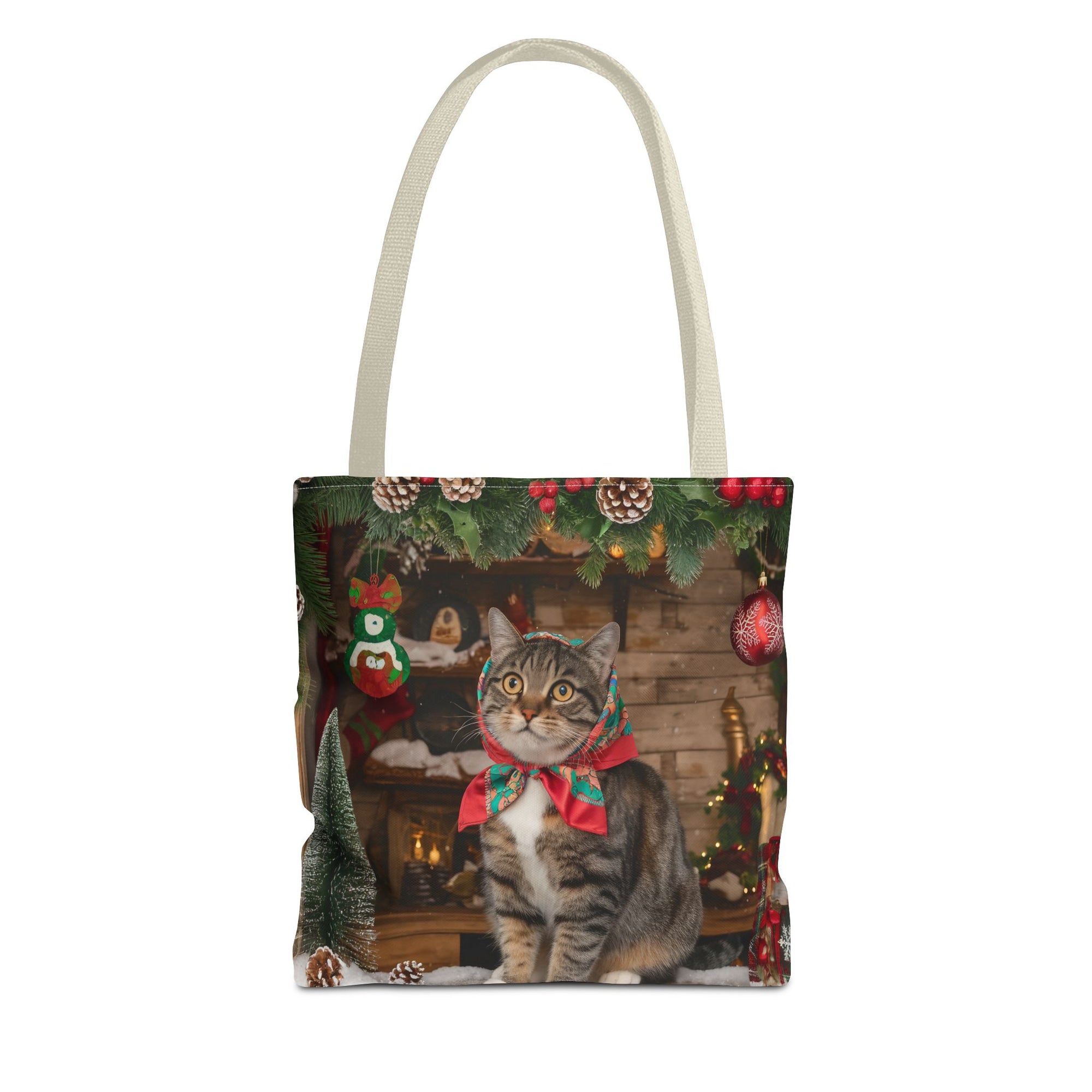 Cat with Babushka Christmas Tote Bag