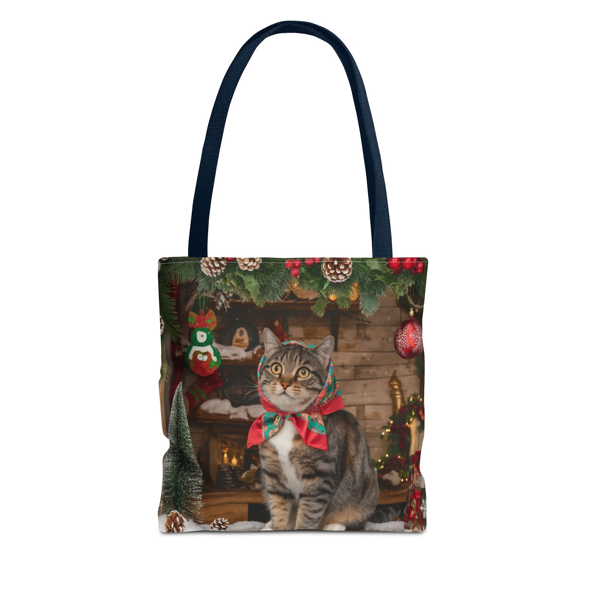 Cat with Babushka Christmas Tote Bag