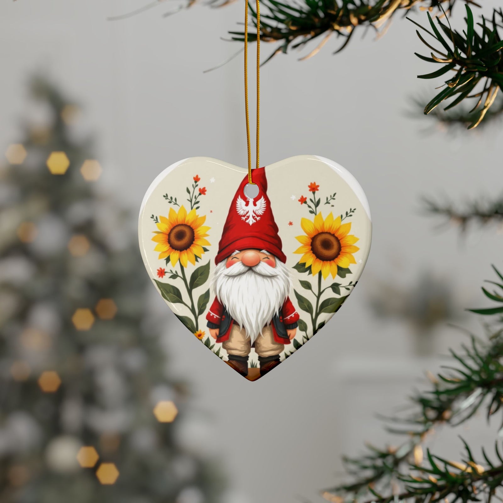 Poland Gnome Sunflower Ceramic Ornaments