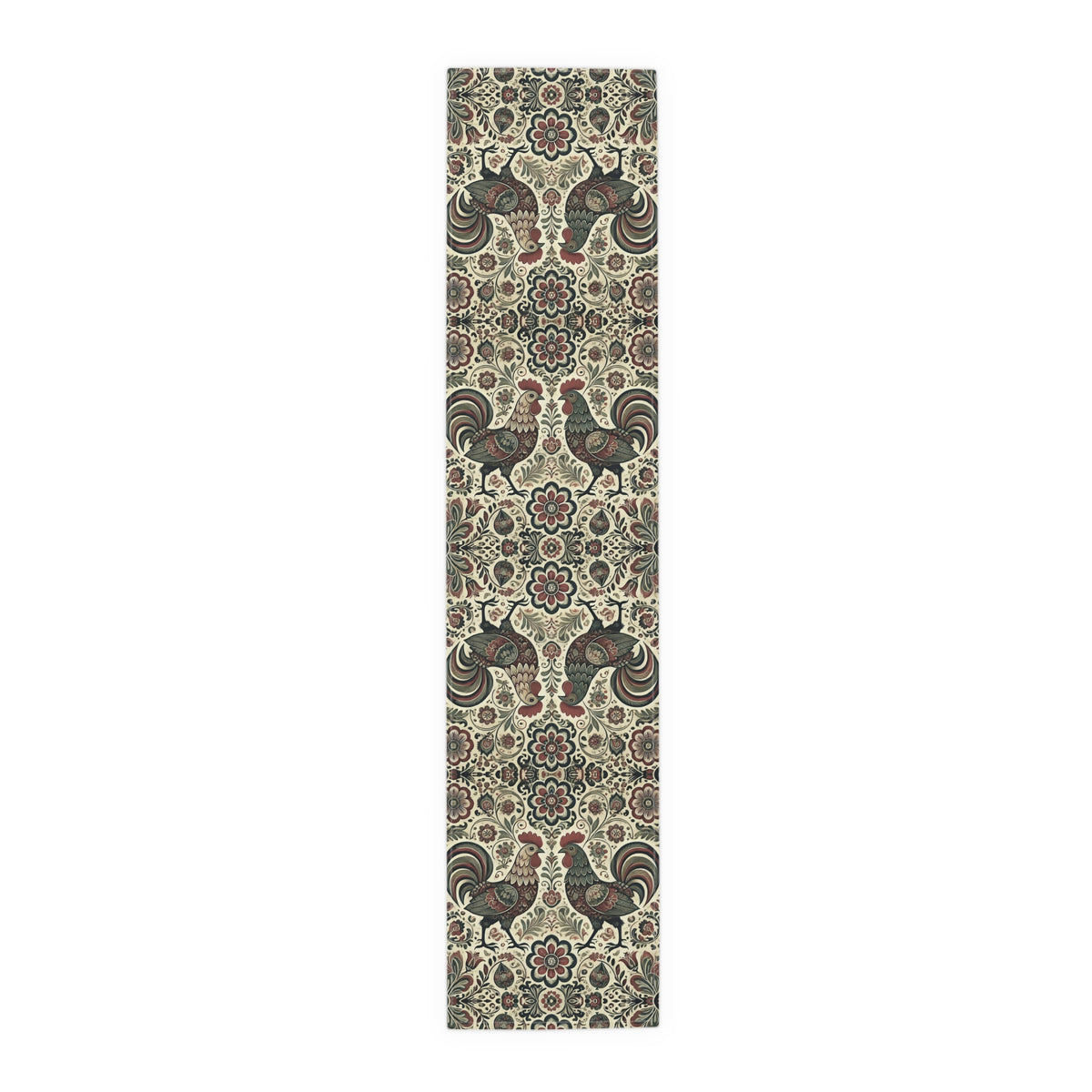 Retro Themed Polish Wycinanki Rooster Floral Table Runner