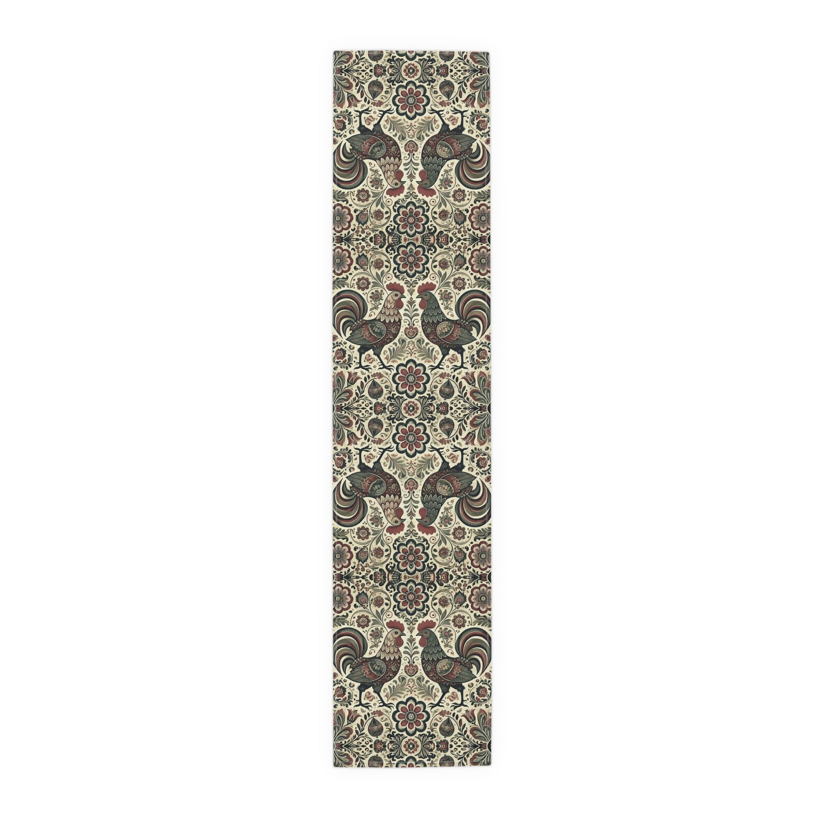 Retro Themed Polish Wycinanki Rooster Floral Table Runner