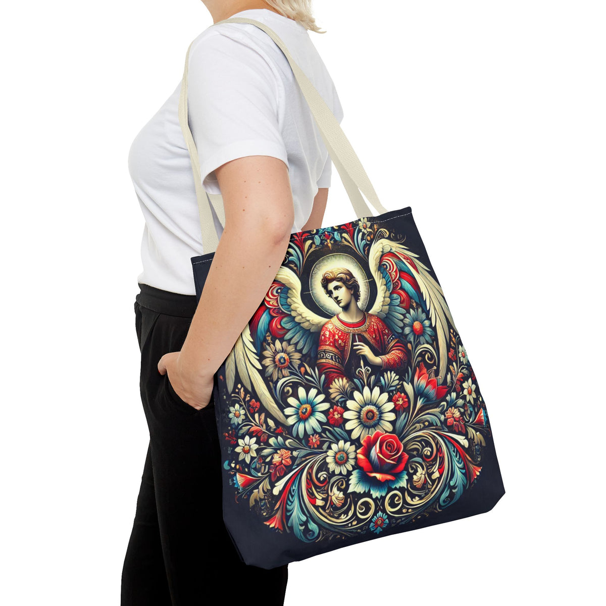 Archangel Michael Polish Floral Folk Art Tote Bag