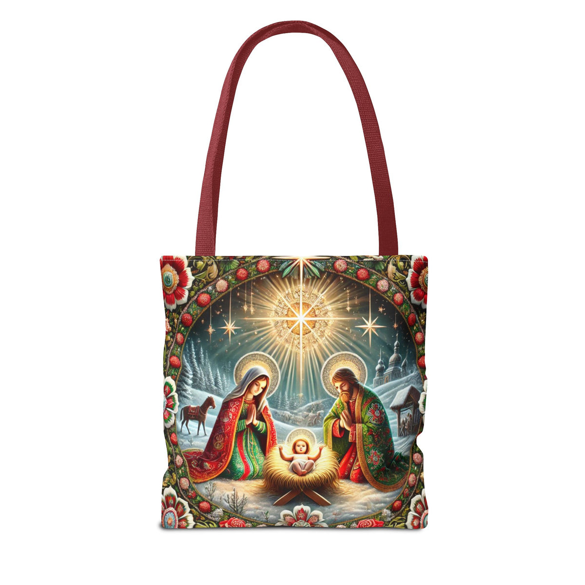 Nativity Scene Holy Family Manger Biblical Artwork Tote Bag
