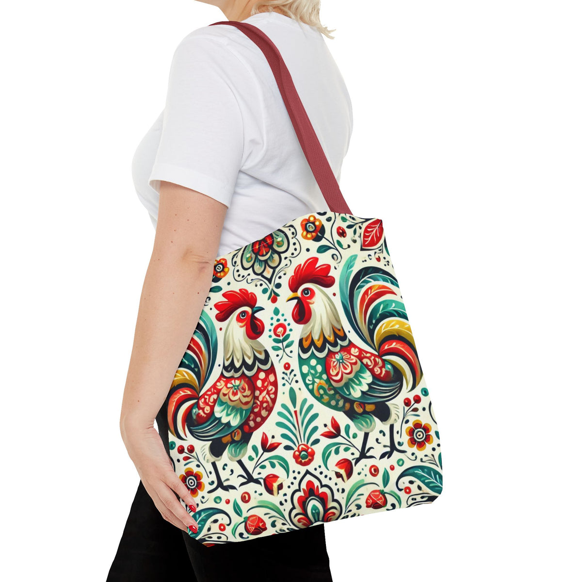 Vibrant Floral Folk Art Chicken Tote Bag