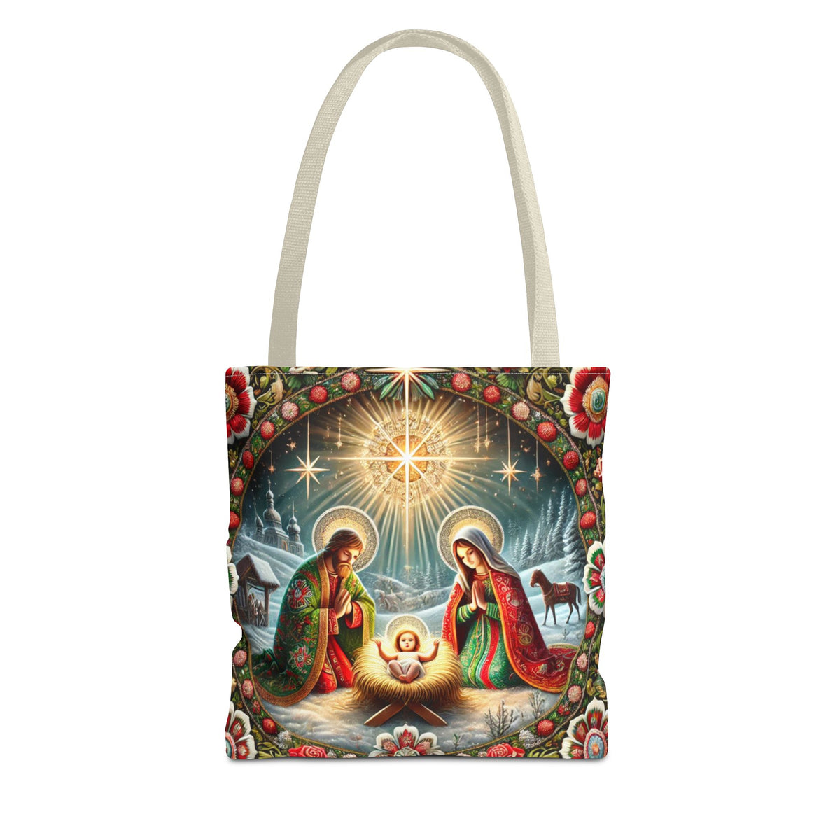Nativity Scene Holy Family Manger Biblical Artwork Tote Bag