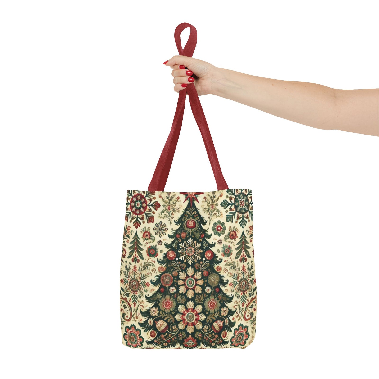 Vintage Christmas Trees Polish Folk Art Pattern Tote Bag