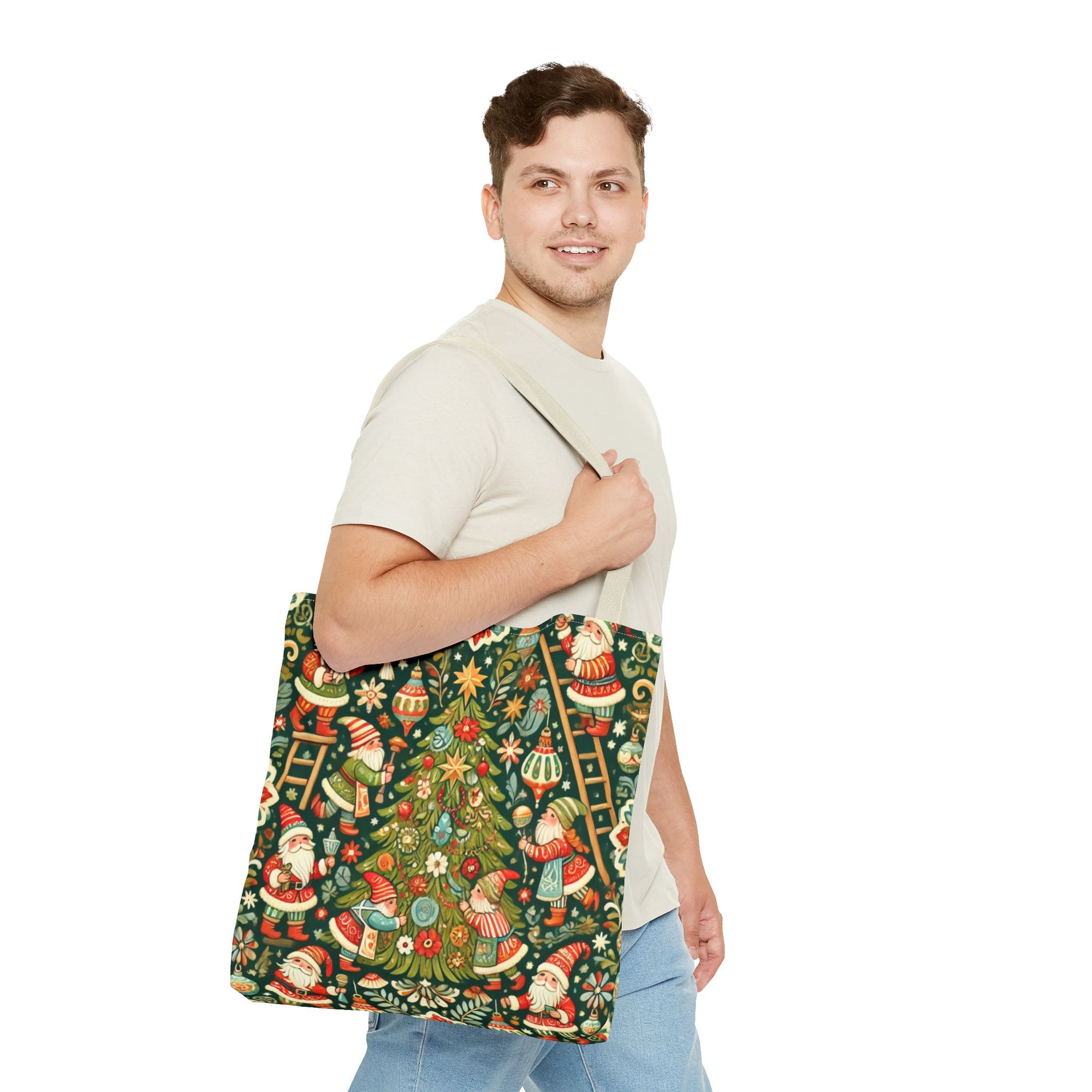 Christmas Gnomes Decorating Tree Holiday Tote Bag