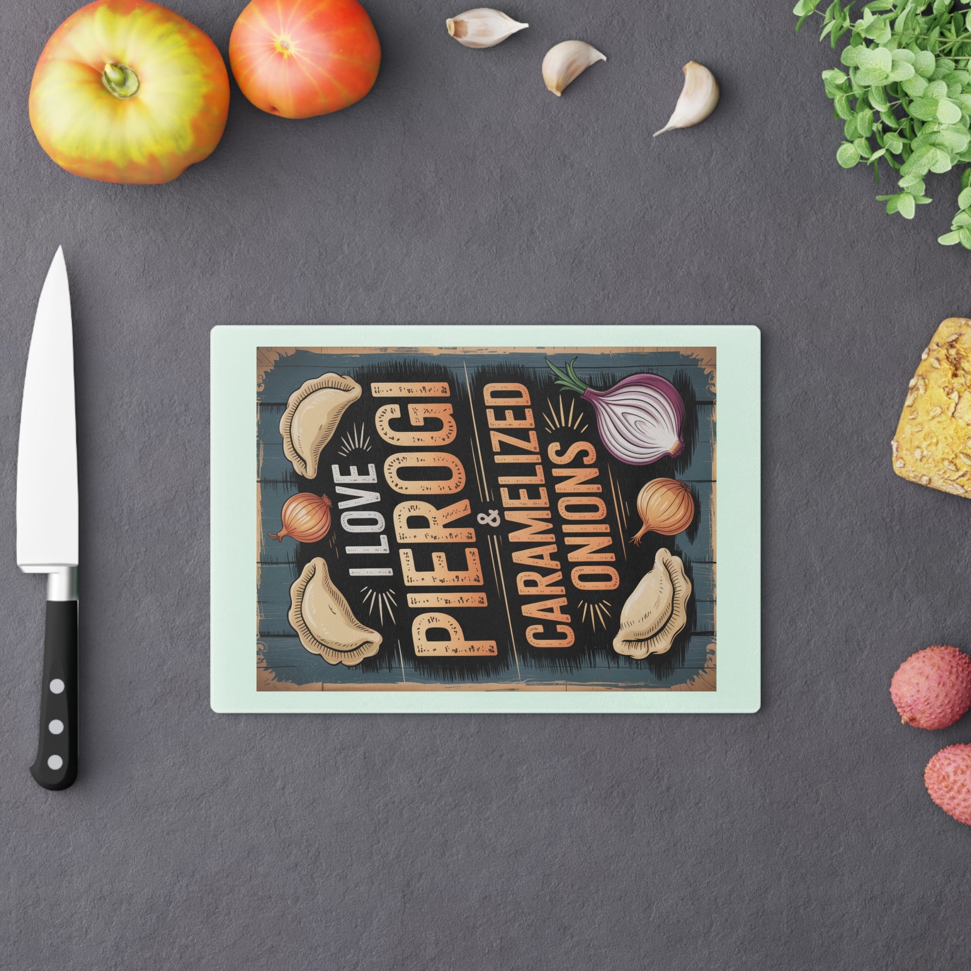 I Love Pierogi Tempered Glass Cutting Board