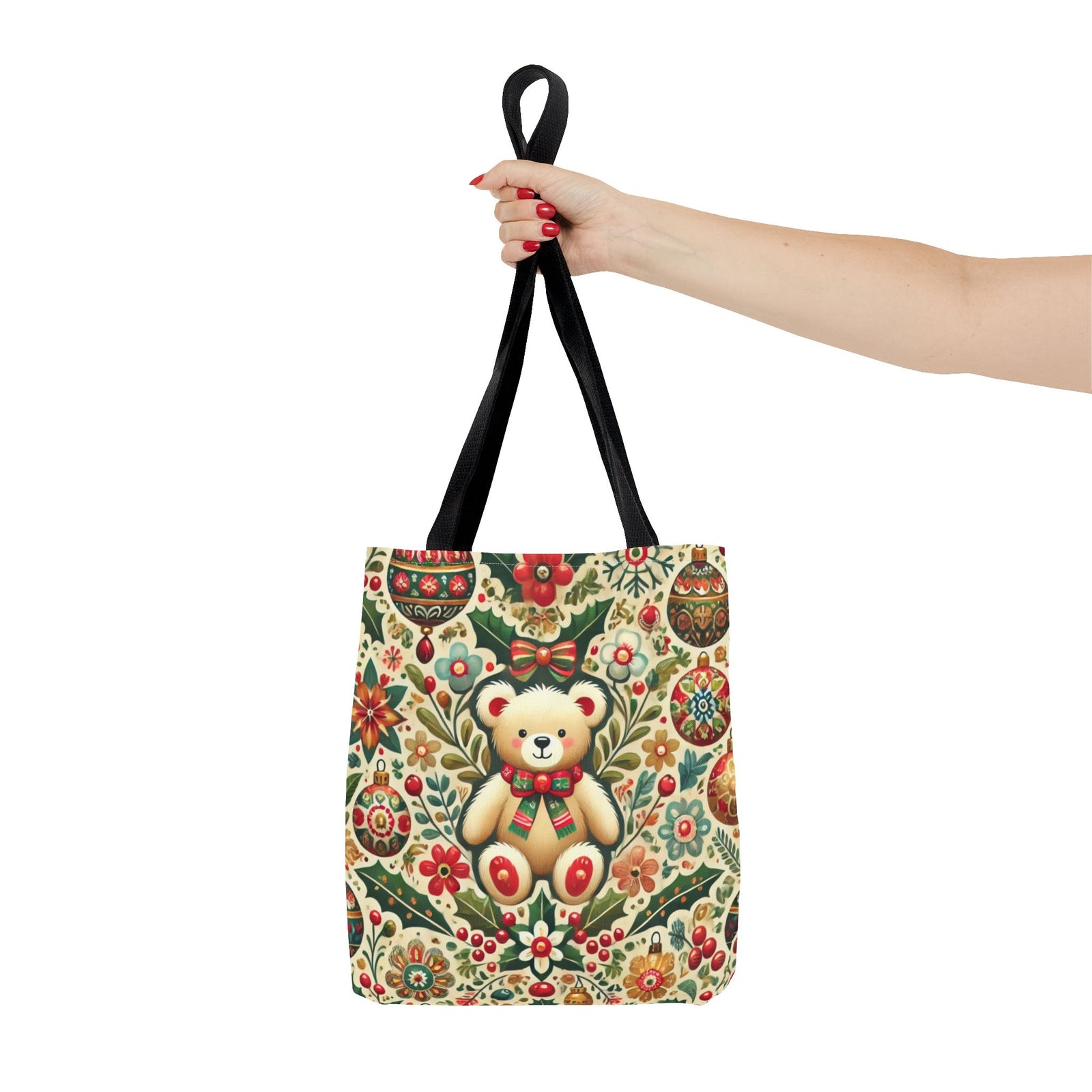 Festive Teddy Bear Folk Art Christmas Holiday Tote Bag