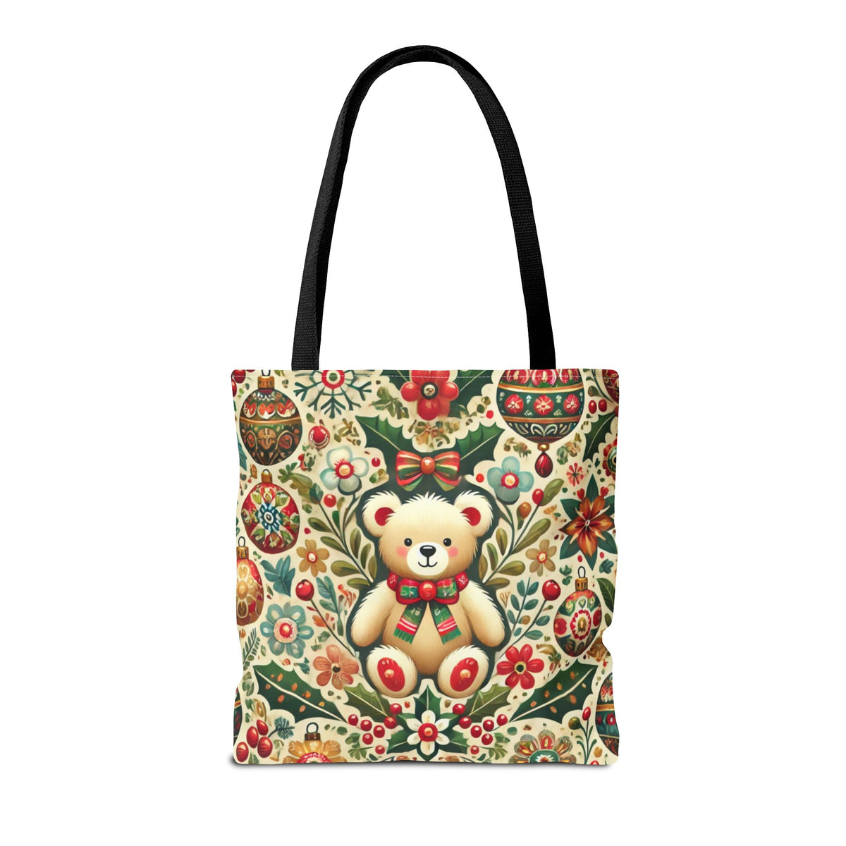 Festive Teddy Bear Folk Art Christmas Holiday Tote Bag