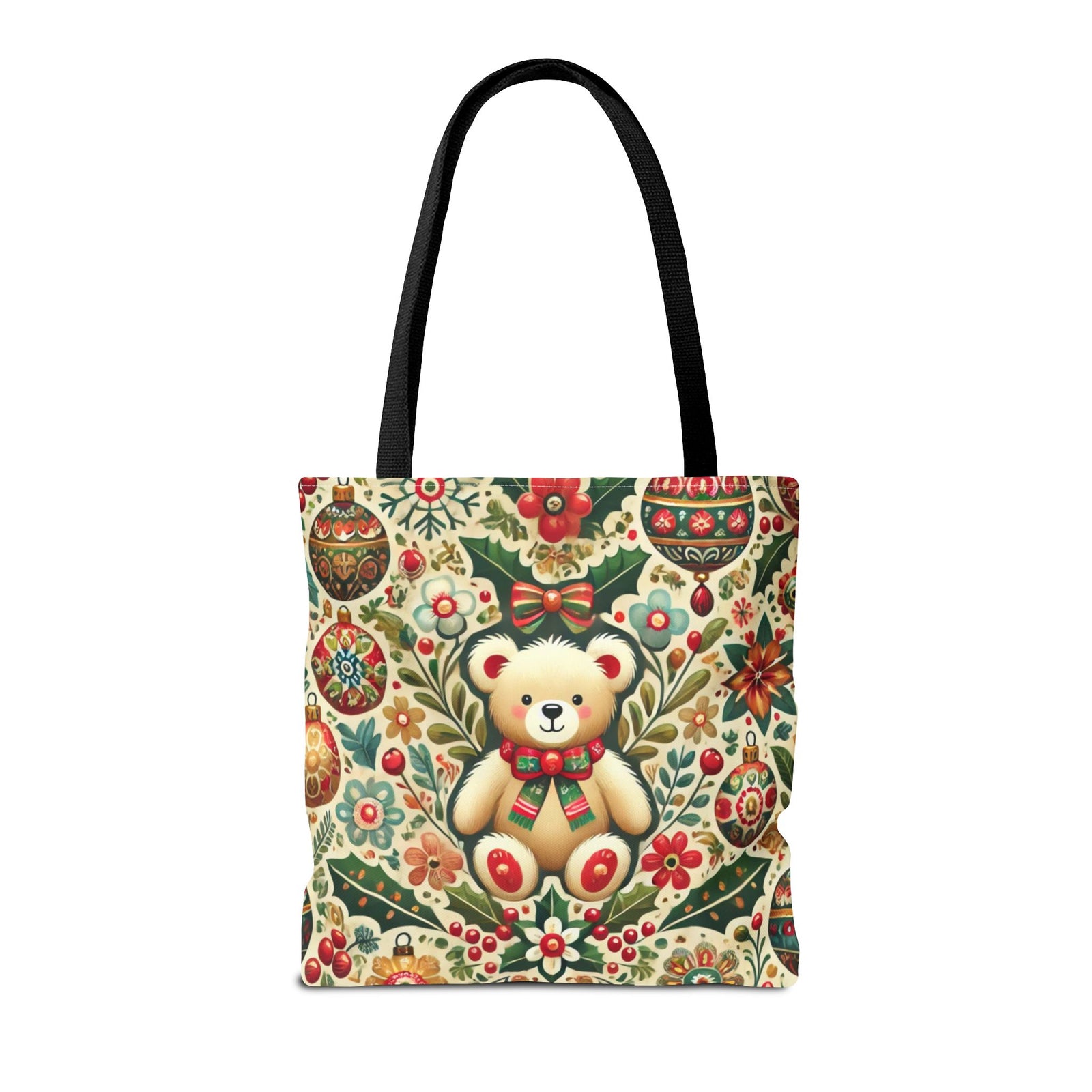 Festive Teddy Bear Folk Art Christmas Holiday Tote Bag