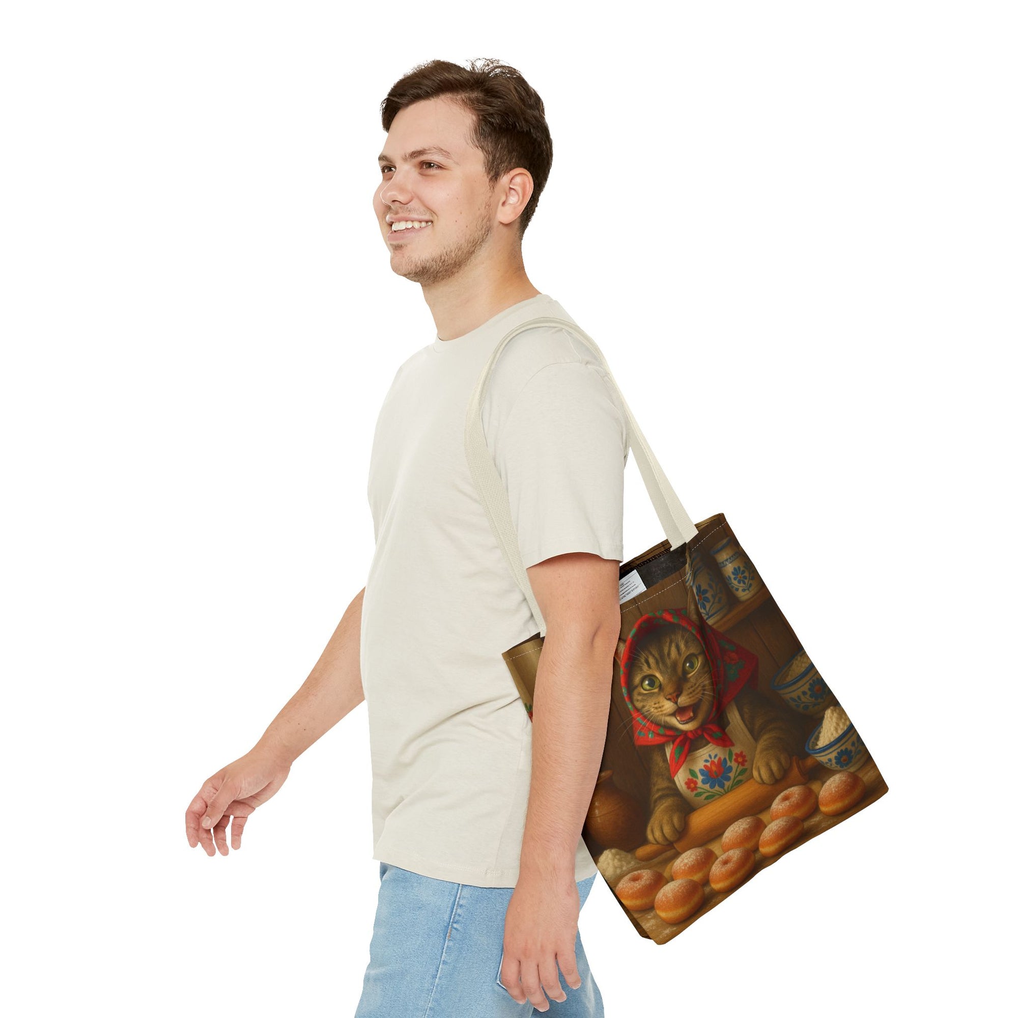 Babushka Cat Making Paczki Polish Donuts Tote Bag