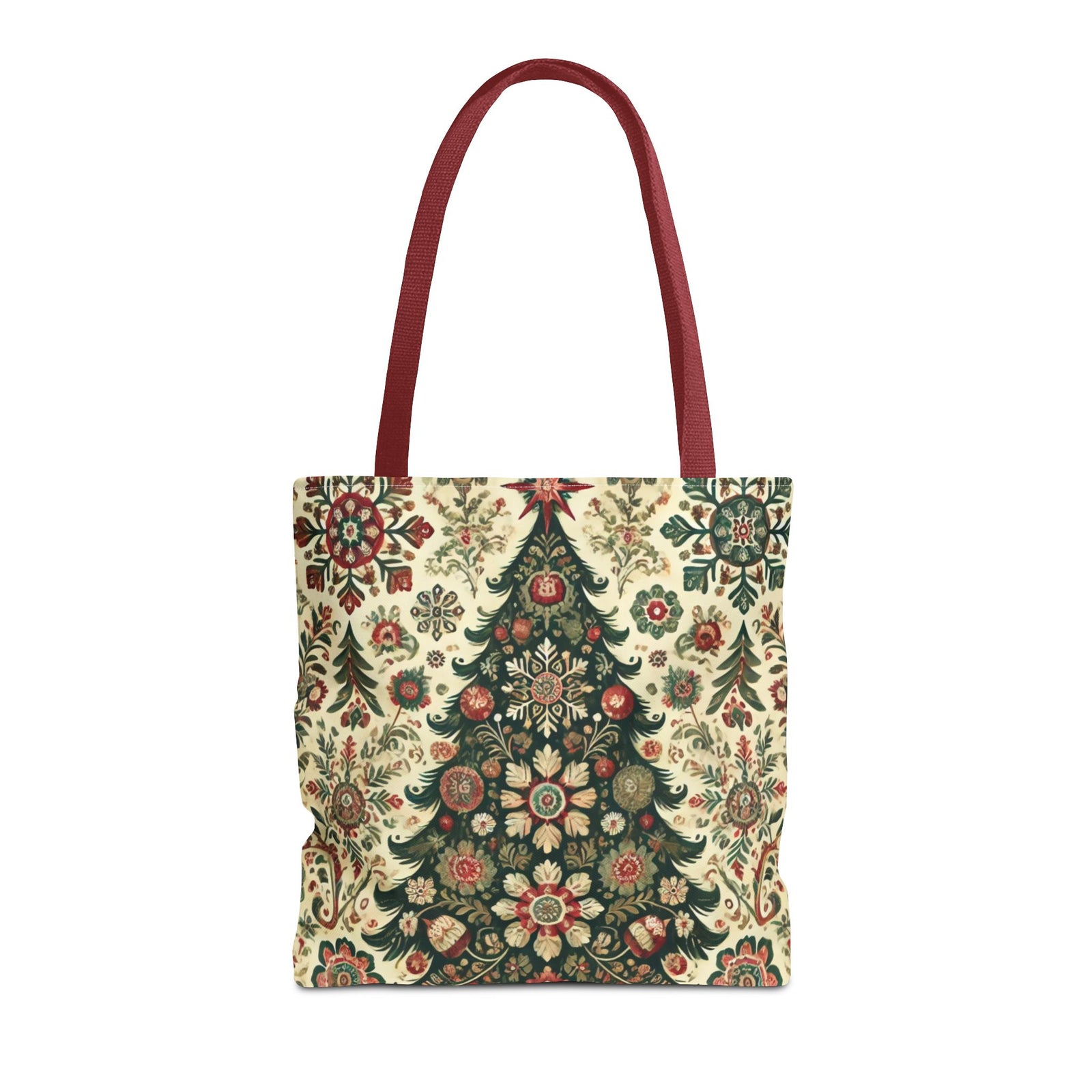 Vintage Christmas Trees Polish Folk Art Pattern Tote Bag