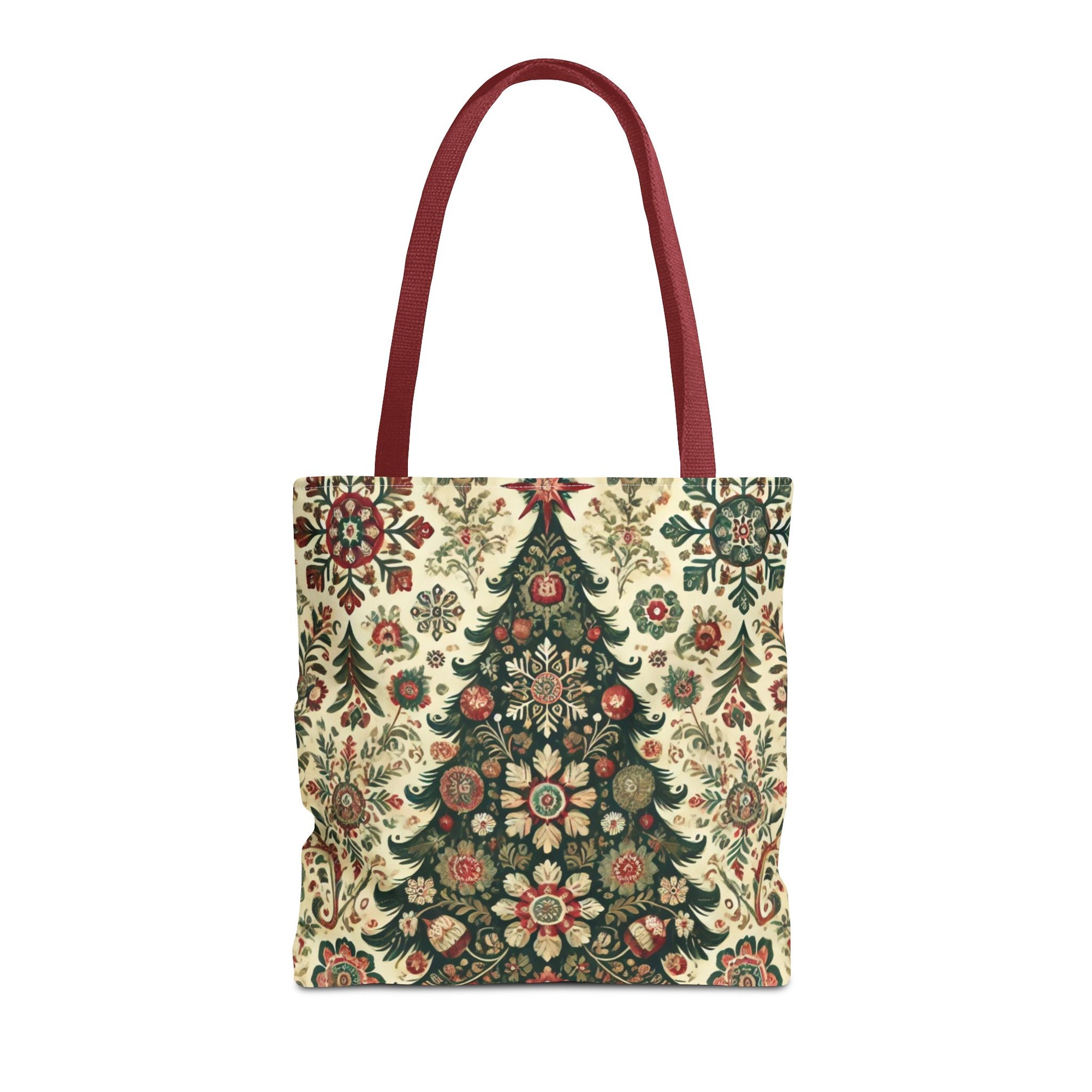 Vintage Christmas Trees Polish Folk Art Pattern Tote Bag
