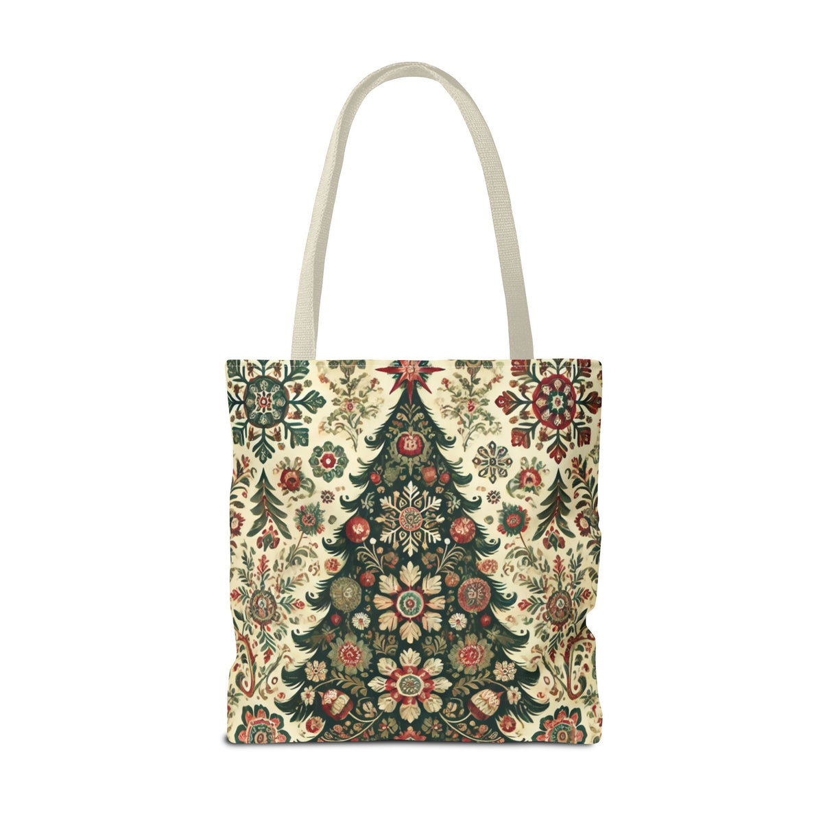 Vintage Christmas Trees Polish Folk Art Pattern Tote Bag