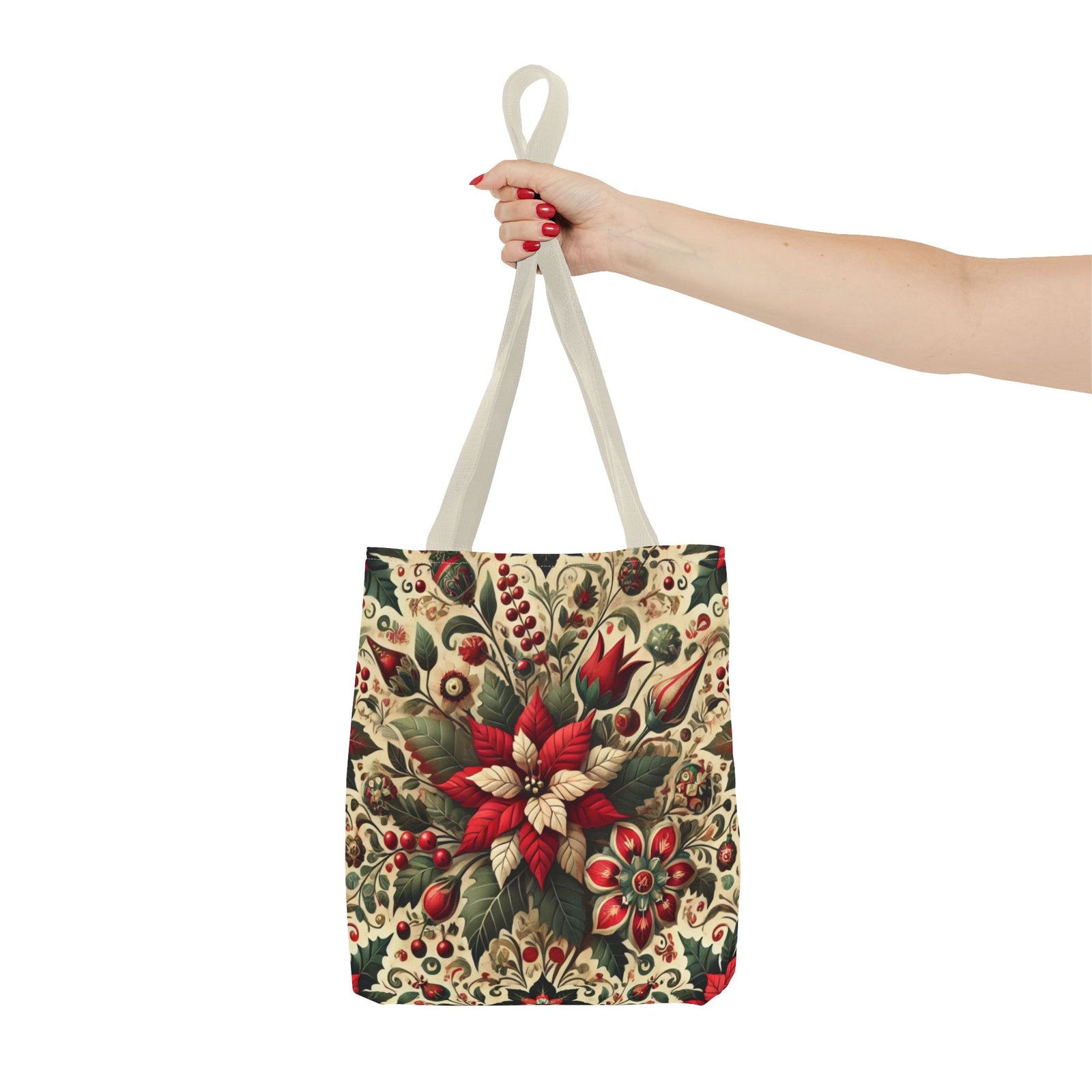 Christmas Poinsettia Floral Art Holiday Tote Bag