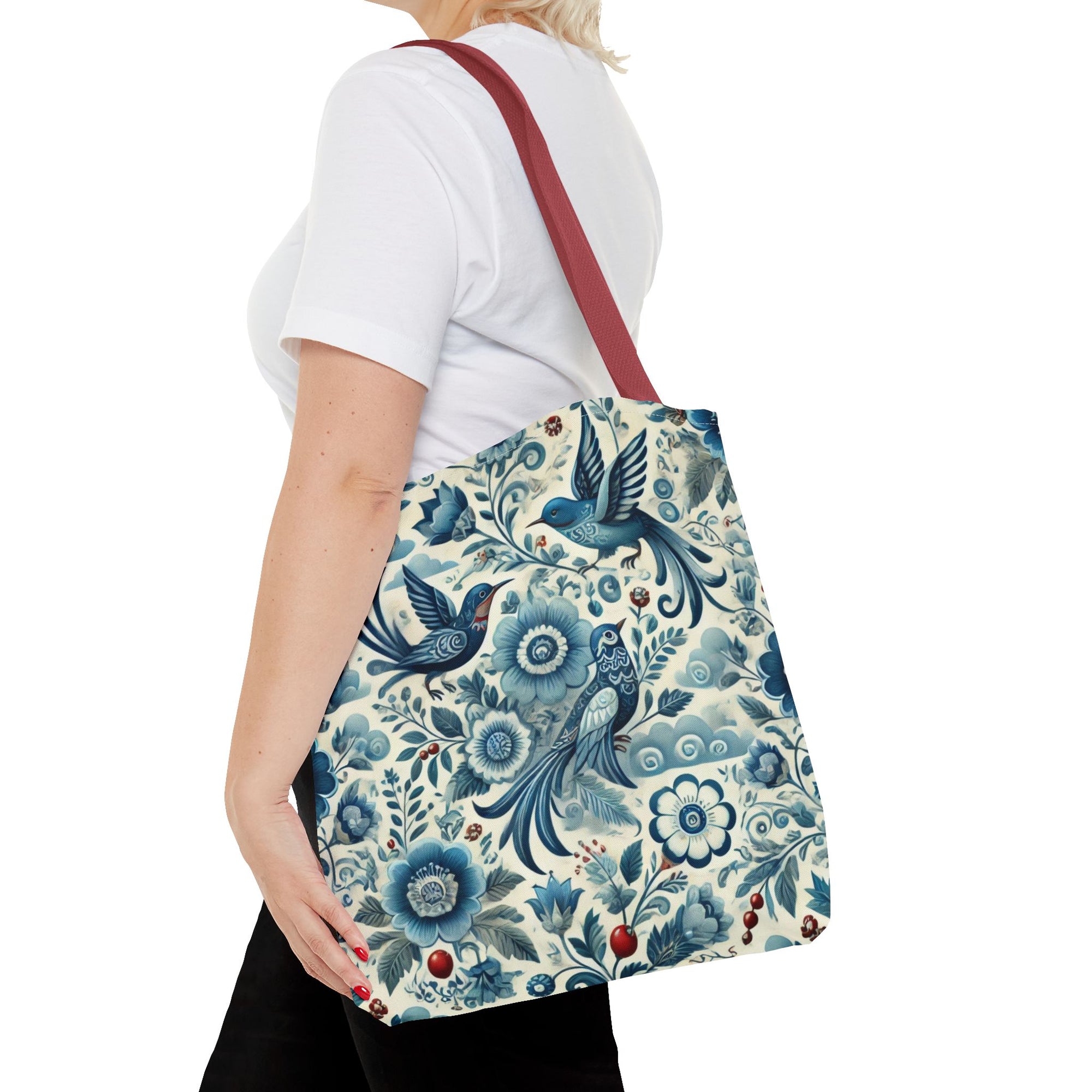 Polish Folk Art Floral & Birds Vibrant Blue Tote Bag (AOP)