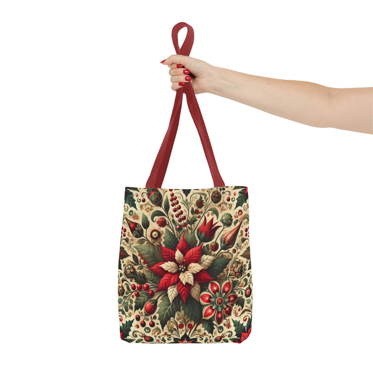 Christmas Poinsettia Floral Art Holiday Tote Bag