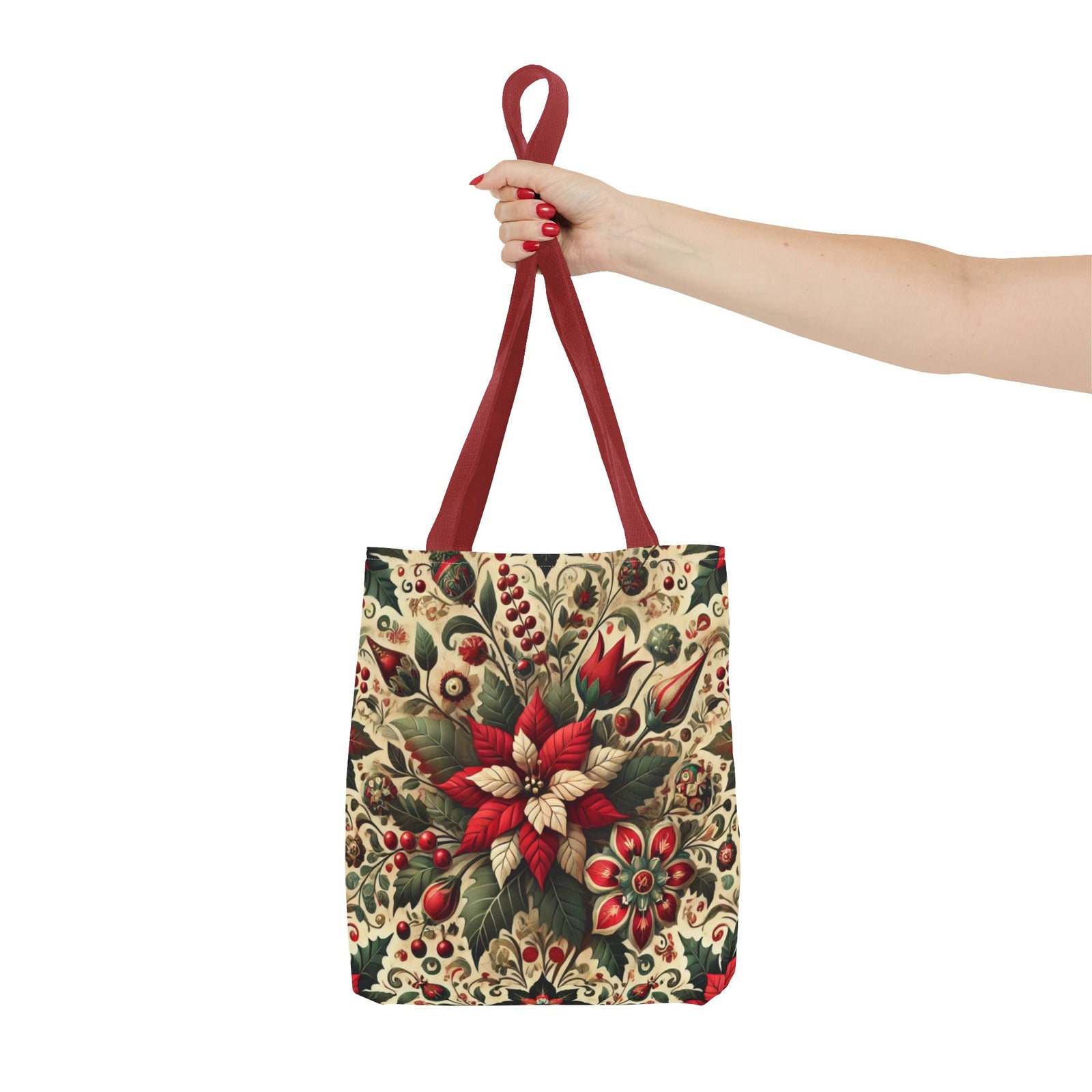 Christmas Poinsettia Floral Art Holiday Tote Bag